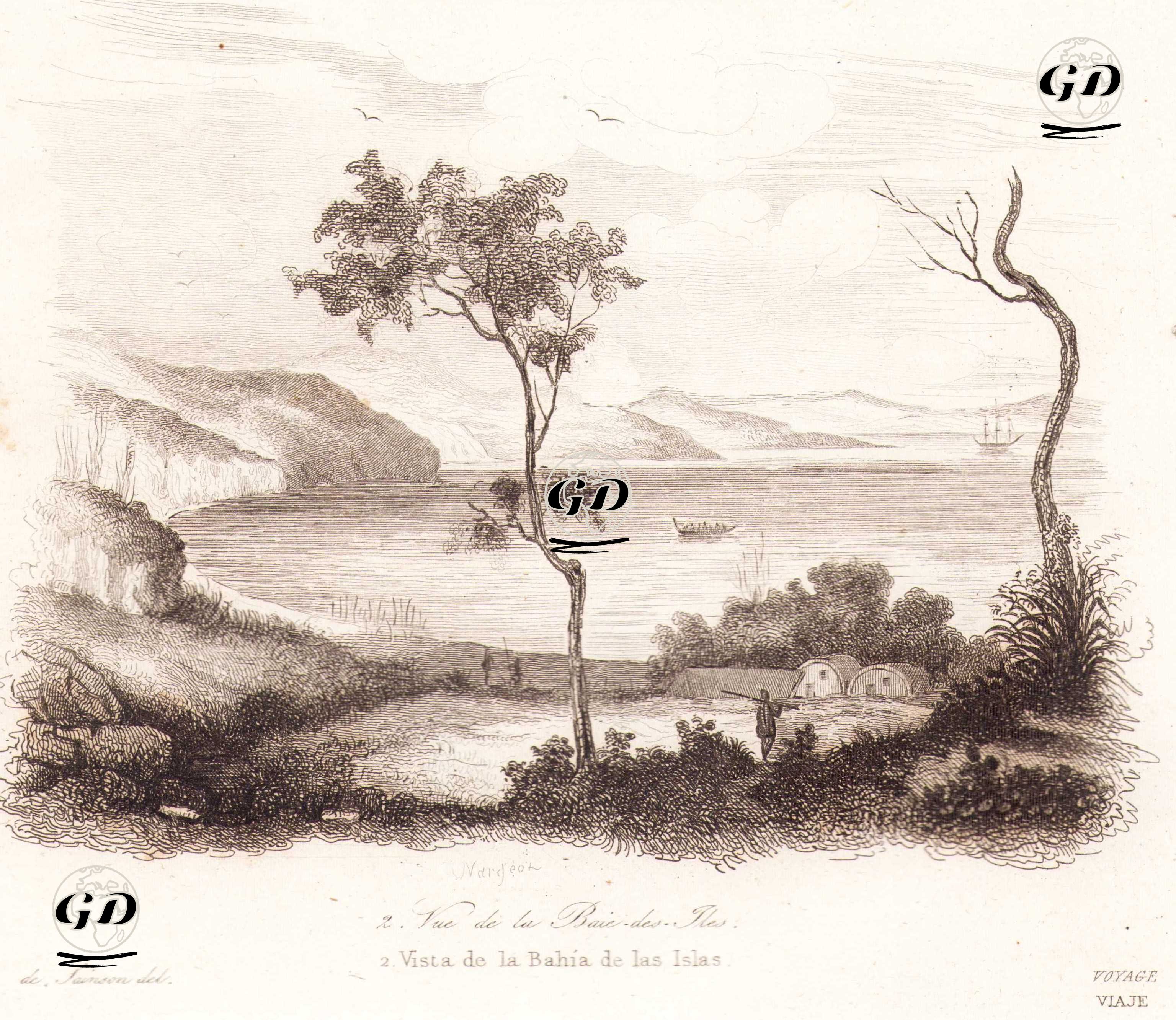 Adalar Körfezi Manzarası ve Kororareka Plajı - Louis Auguste de Sainson (1800-1874) - 1836