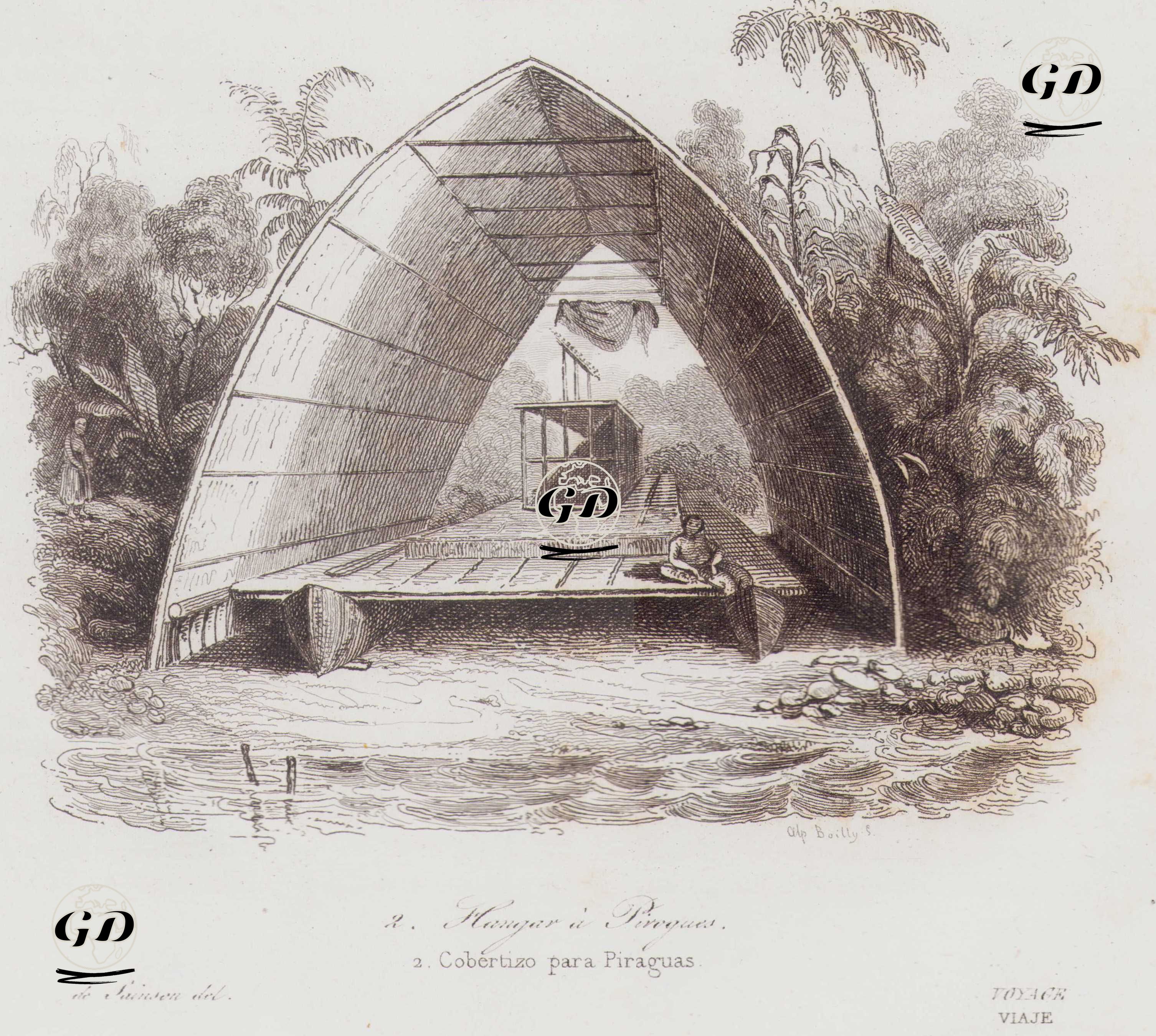 Hangar a Pirogues - Cobertizo Para Piraguas - Louis Auguste de Sainson (1800-1874) - 1834