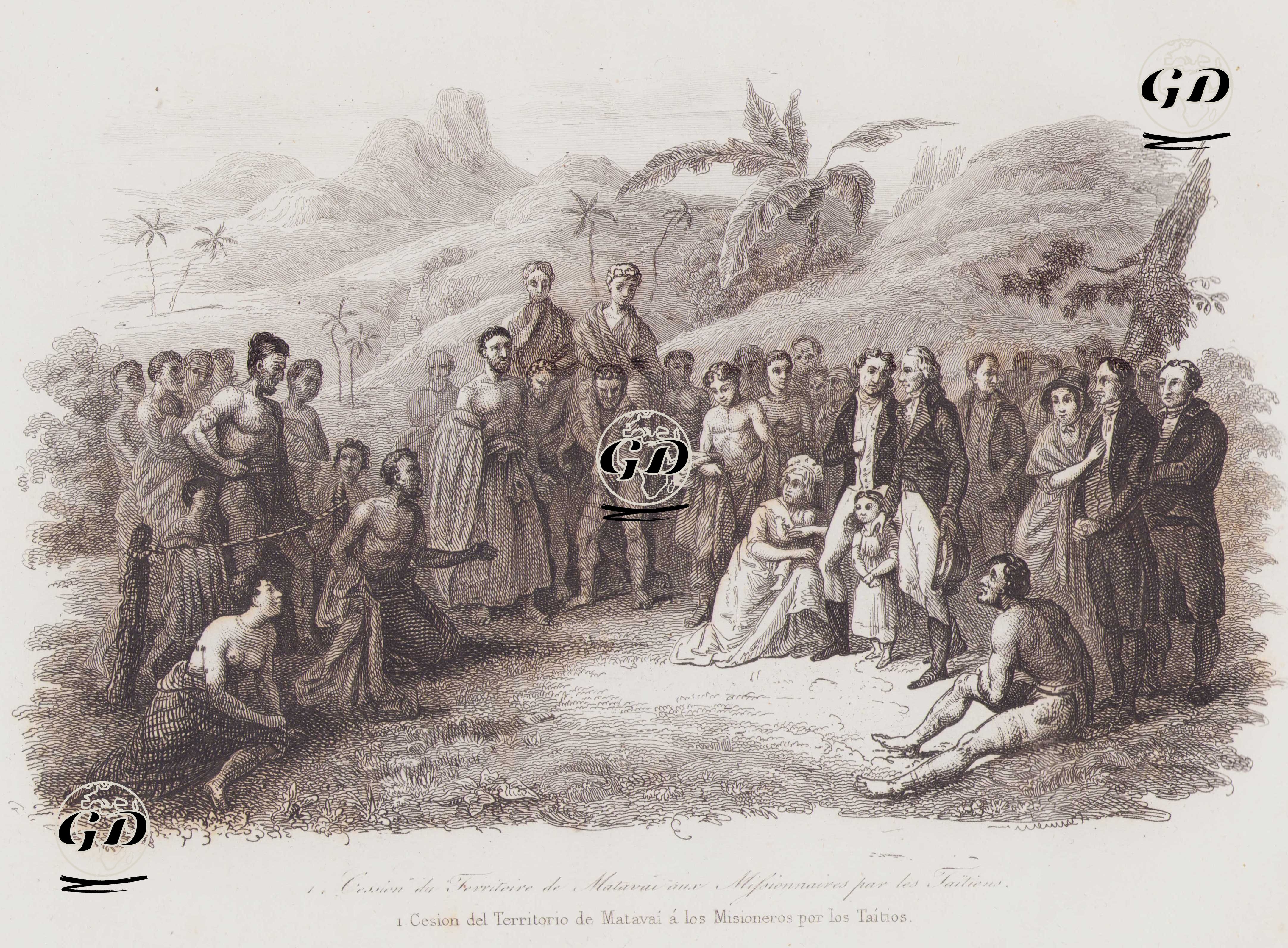 Tahiti Başrahibi'nin Matavai Bölgesi’ni İngiliz Misyonerlere (Yüzbaşı Wilson) Devri  - Louis Auguste de Sainson (1800-1874) - 1834