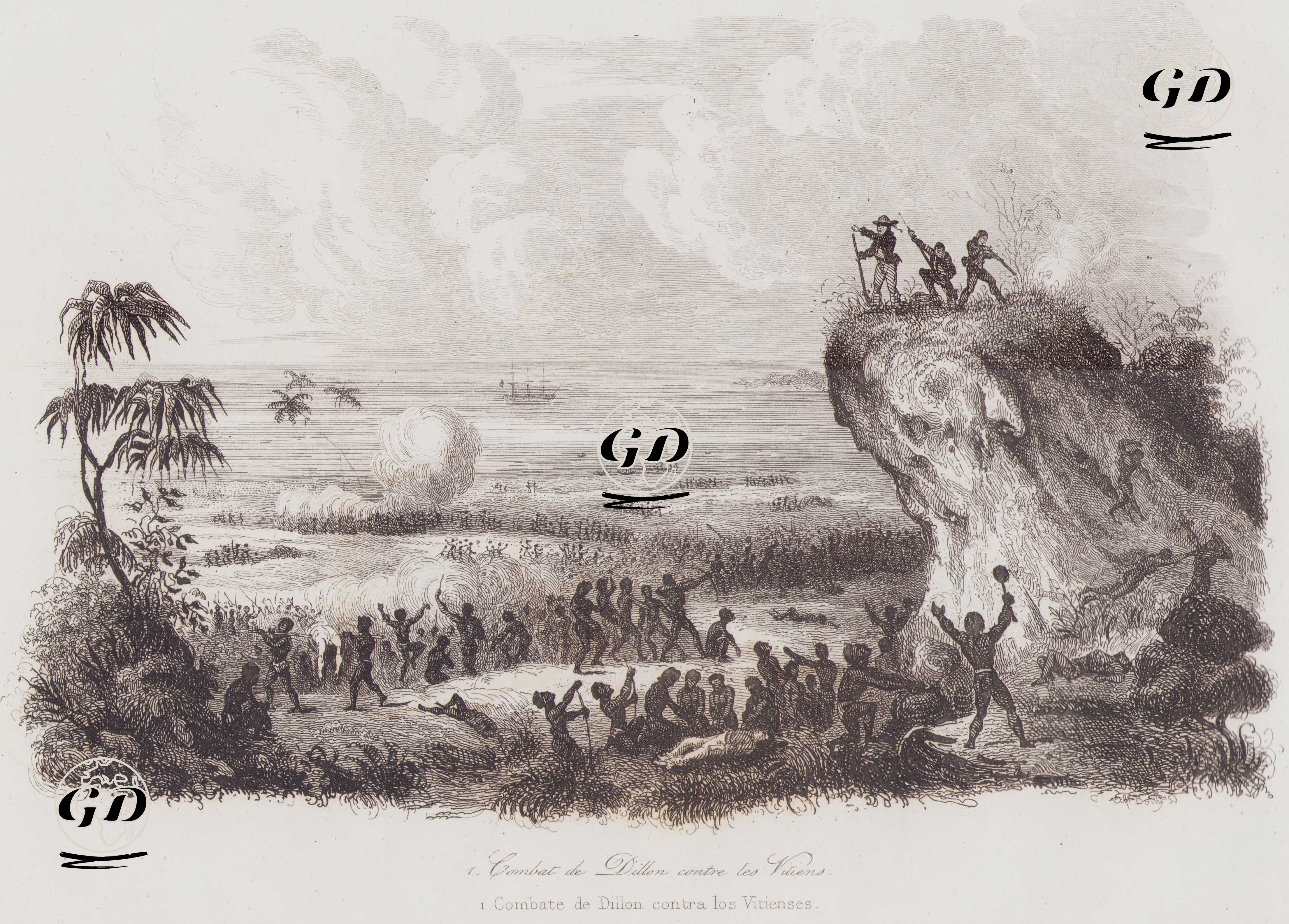 Yüzbaşı Peter Dillon ve Adamlarının Viti Levu (Fiji) Adasının Yerlileriyle Savaşması - Louis Auguste de Sainson (1800-1874) - 1834