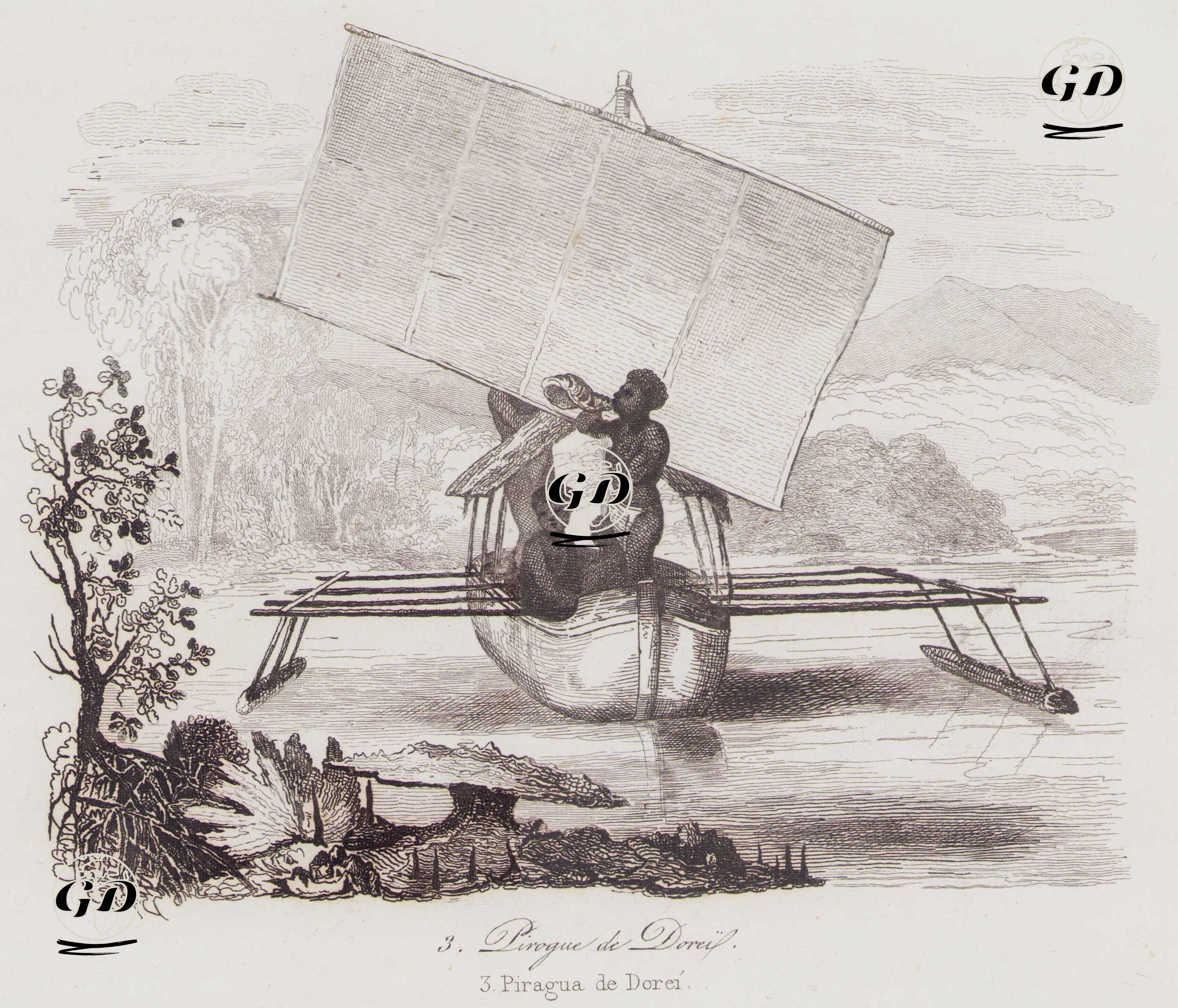 Papua Yeni Gine'de Dorei Pirog Kayığı - Louis Auguste de Sainson (1800-1874) - 1834