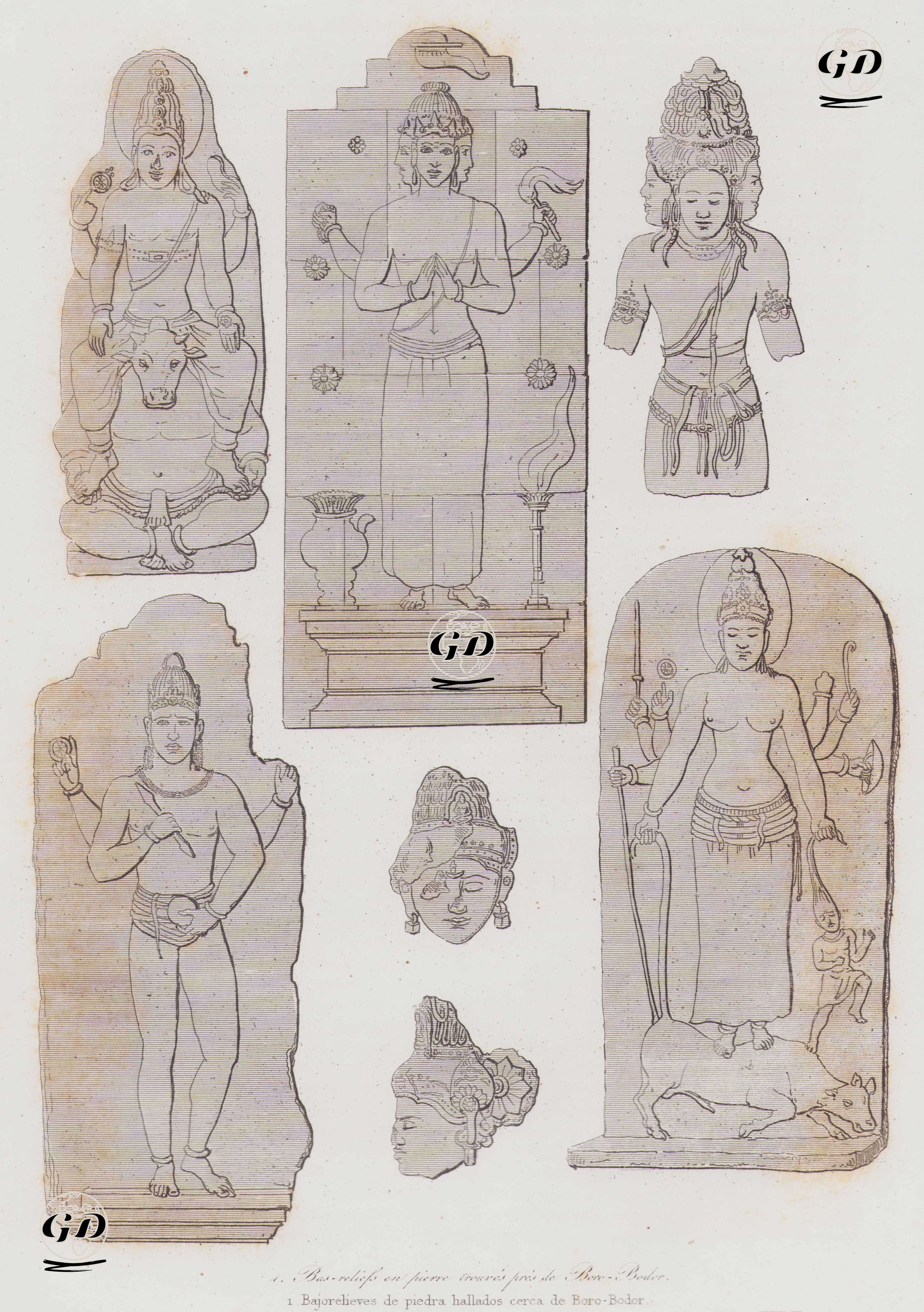 Borobudur Yakınlarında Bulunan Taş Kabartmalar, Java, Endonezya - Louis Auguste de Sainson (1800-1874) - 1834