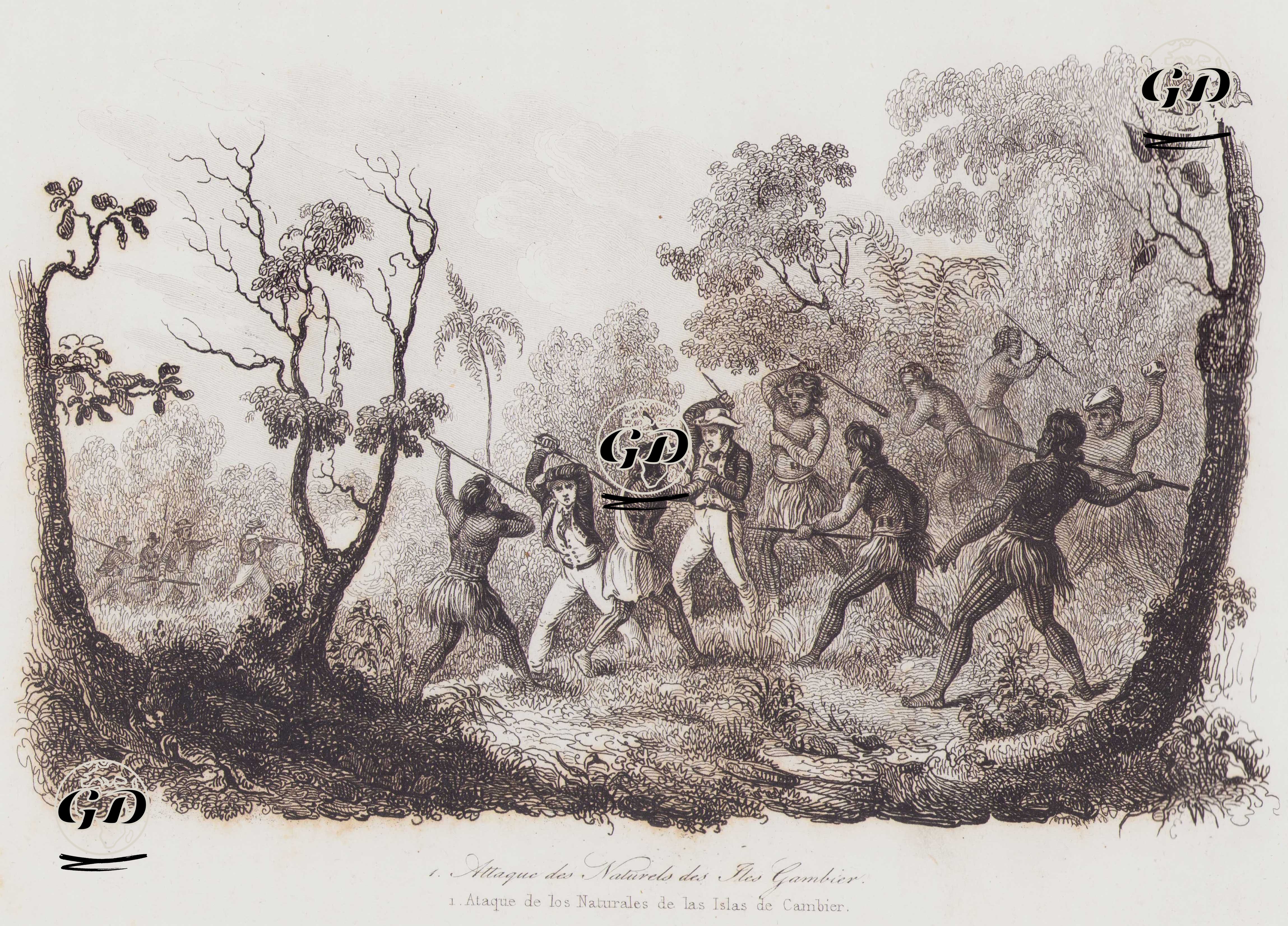 Attaque des Naturels des Iles Gambier - Louis Auguste de Sainson (1800-1874) - 1834
