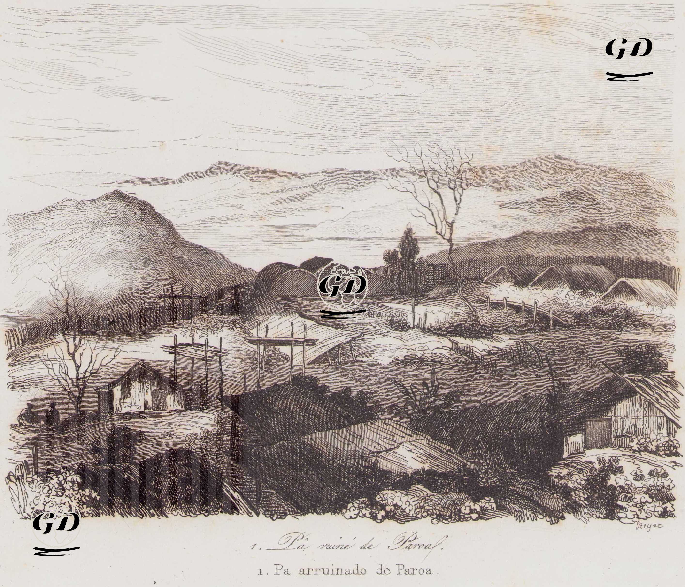 Paroa’daki Pa Yerleşiminin Kalıntılarını  - Louis Auguste de Sainson (1800-1874) - 1834
