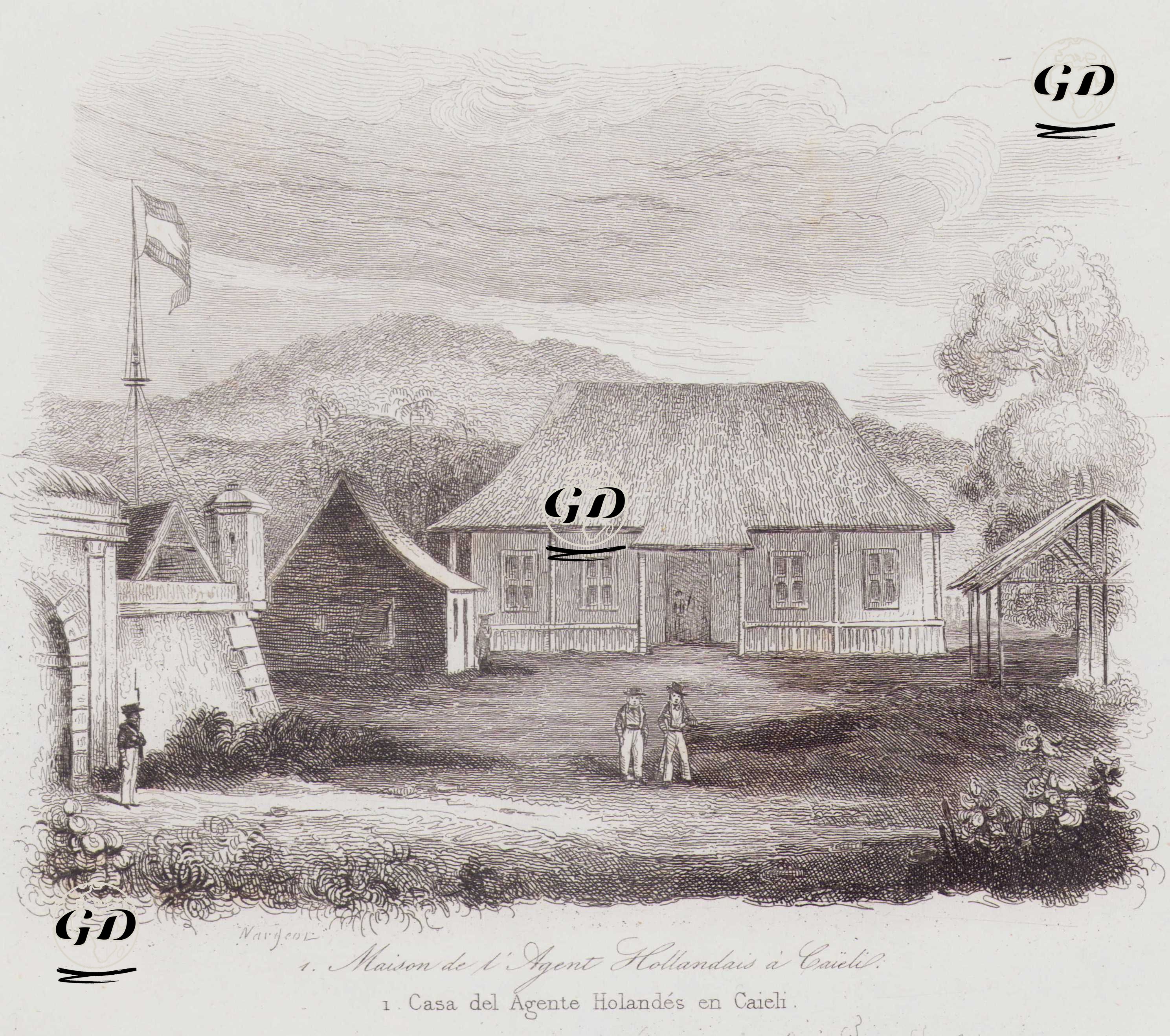 Caieli’de Hollandalı Yetkilinin Evi, Buru (Bouru) Adası - Louis Auguste de Sainson (1800-1874) - 1834