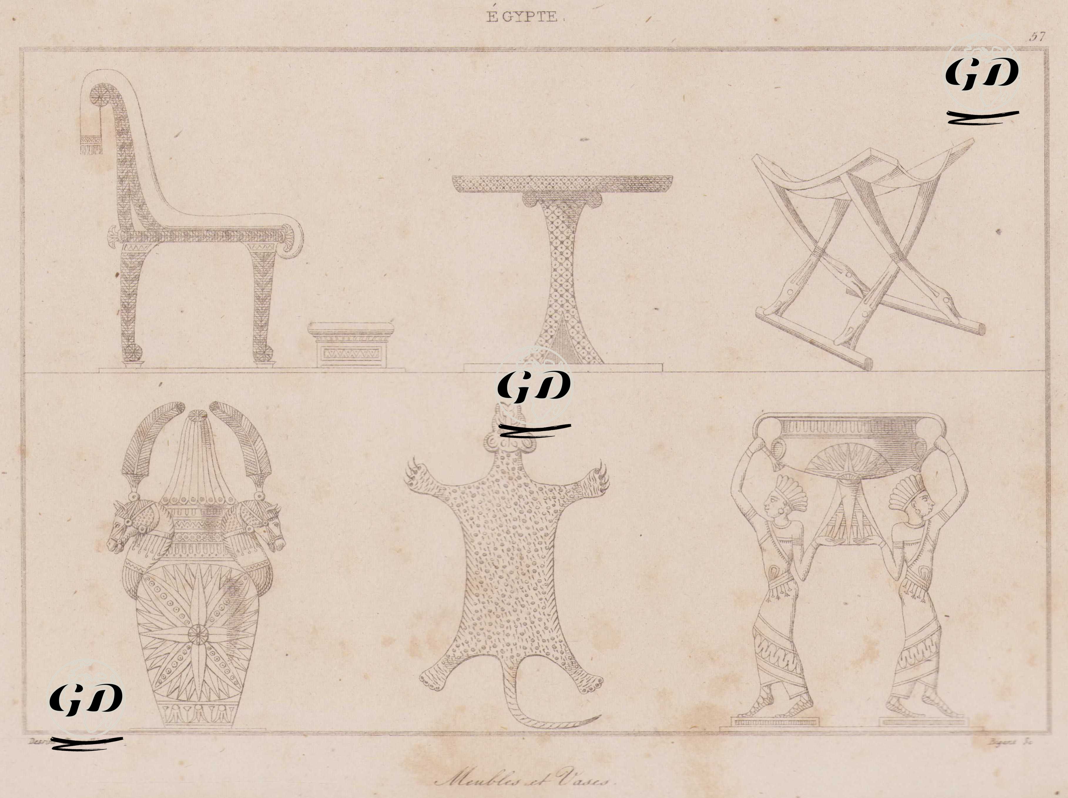 Meubles et Vases, Egypte (Furniture and Vases Used in Ancient Egypt) - Jacques-Joseph Champollion (1778-1867) - 1839