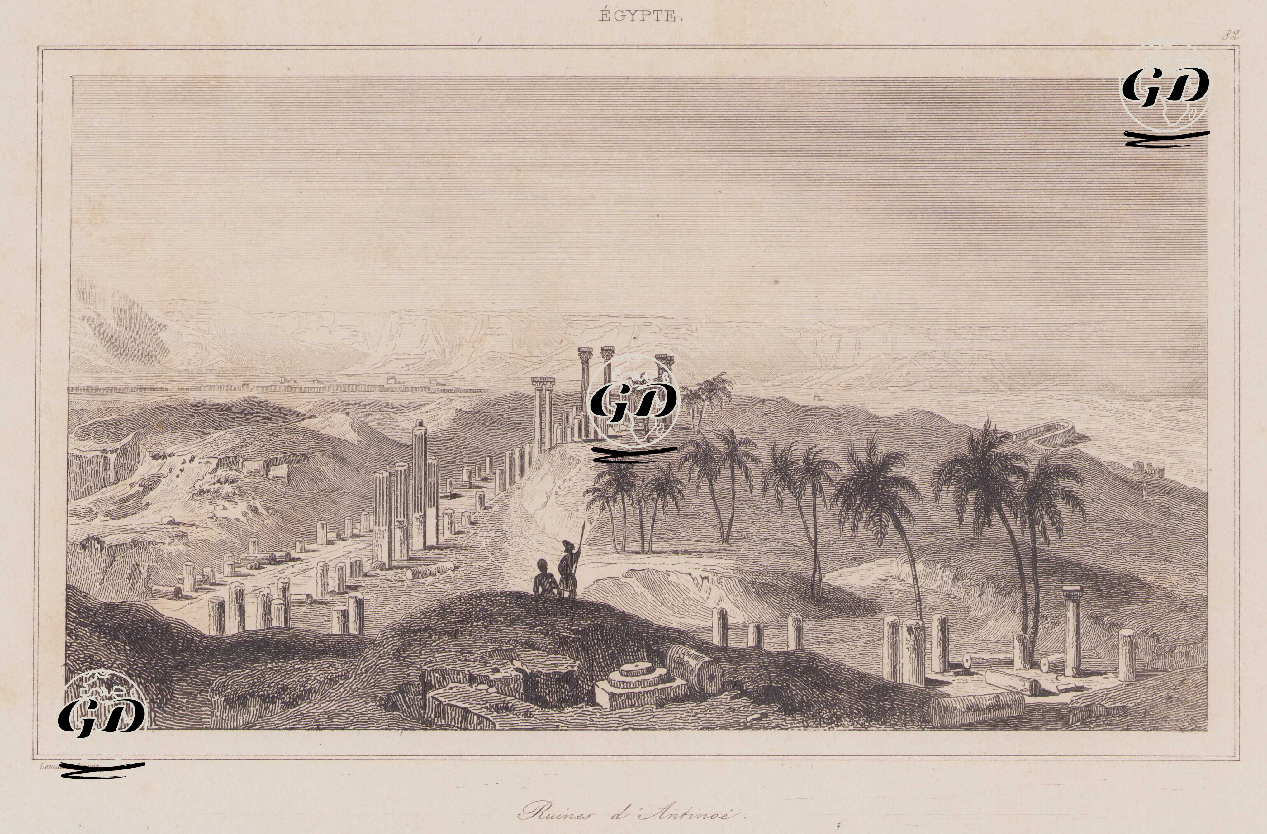 Ruines d’Antinoe, Egypte (Ruins of the ancient city of Antinoopolis (Antino), Egypt) -  - 1839