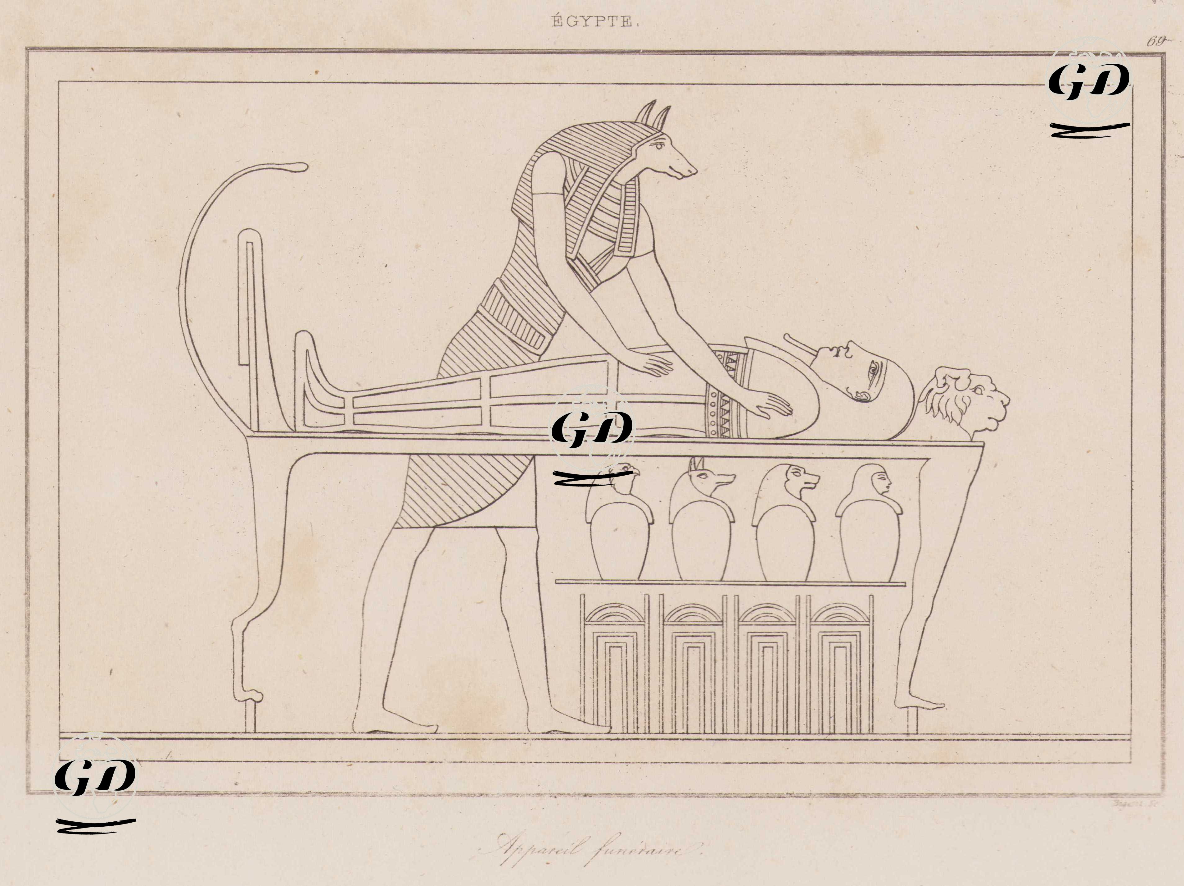 Anubis Figürü Eşliğinde Mumyalama Sahnesi (Cenaze Töreni), Antik Mısır -  - 1839