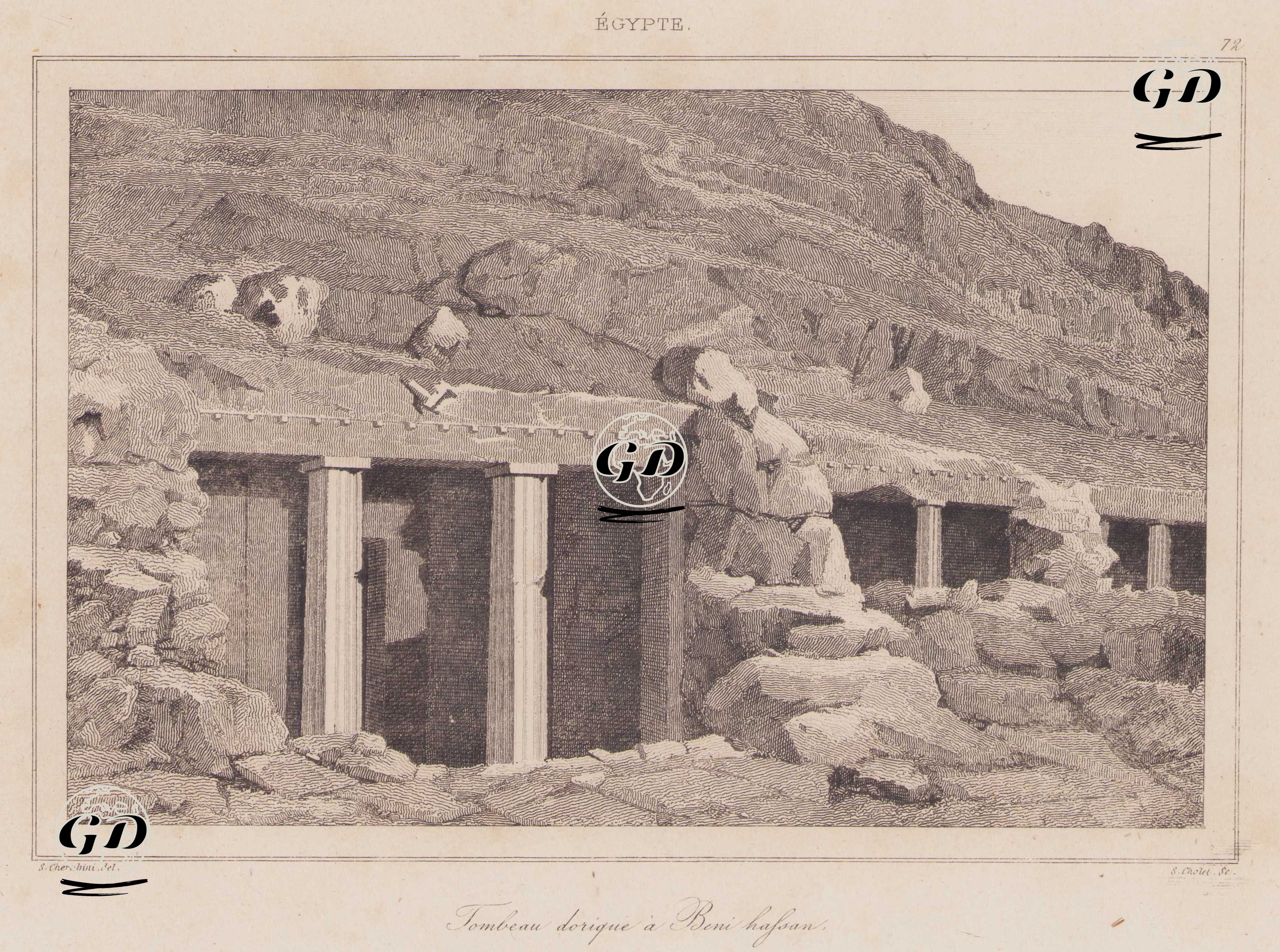 Beni Hassan’daki Doria Tarzı Kaya Mezarları, Mısır - Salvatore Cherubini (1797-1869) - 1839