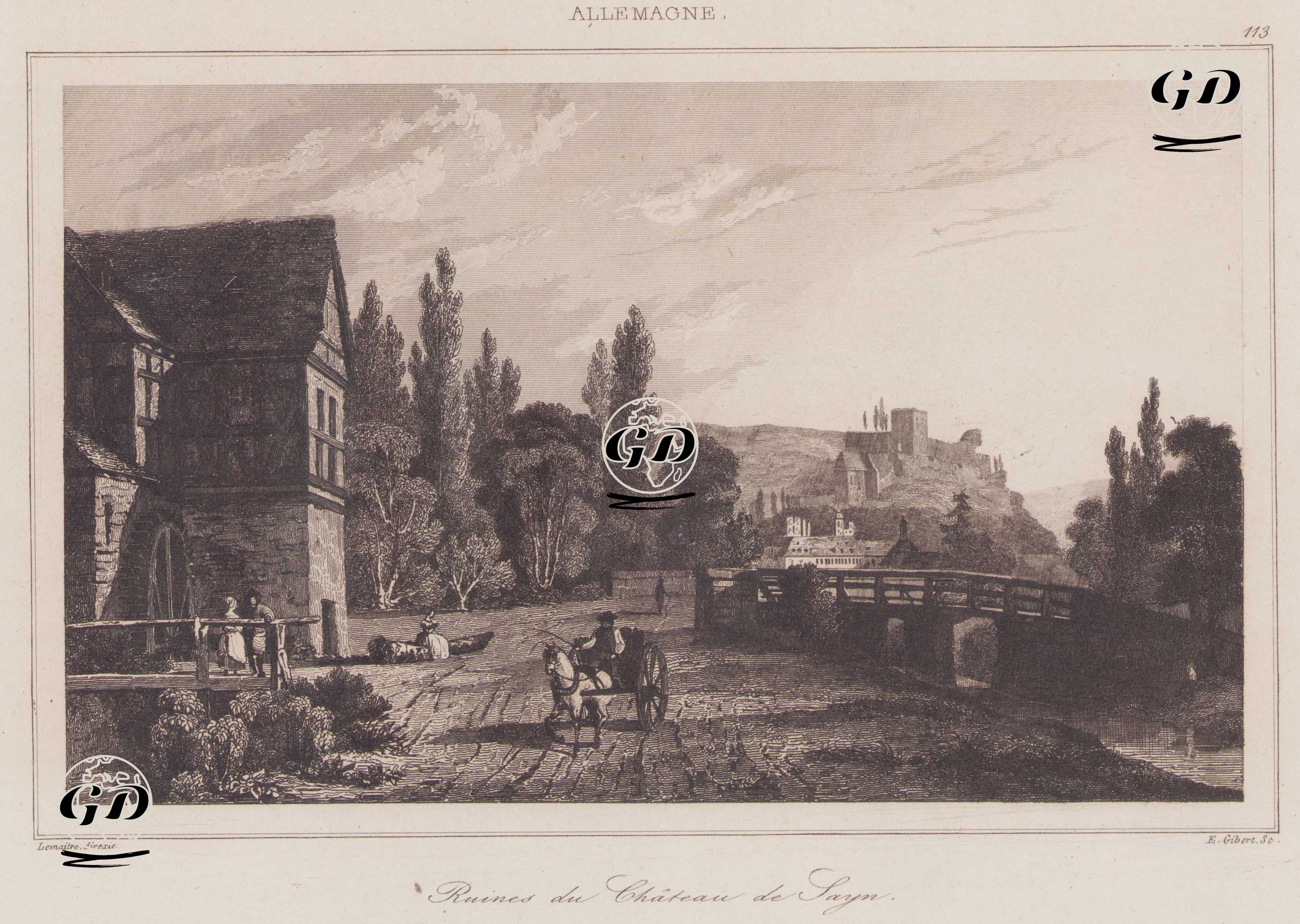 Sayn Kalesi Harabeleri, Almanya -  - 1839