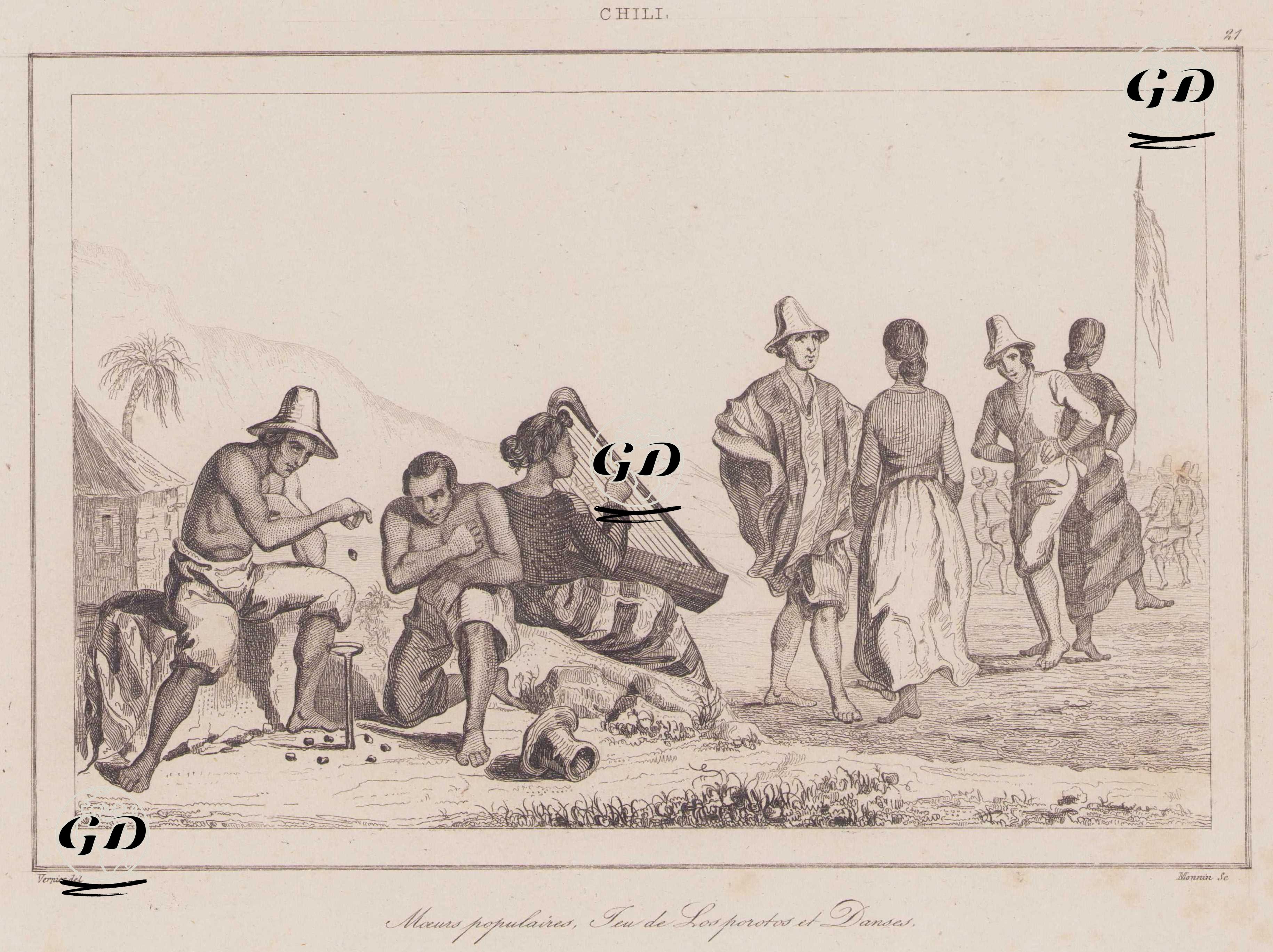 Porotos Oyunu ve Arp Eşliğinde Şili Halk Dansları - Vernier - 1839