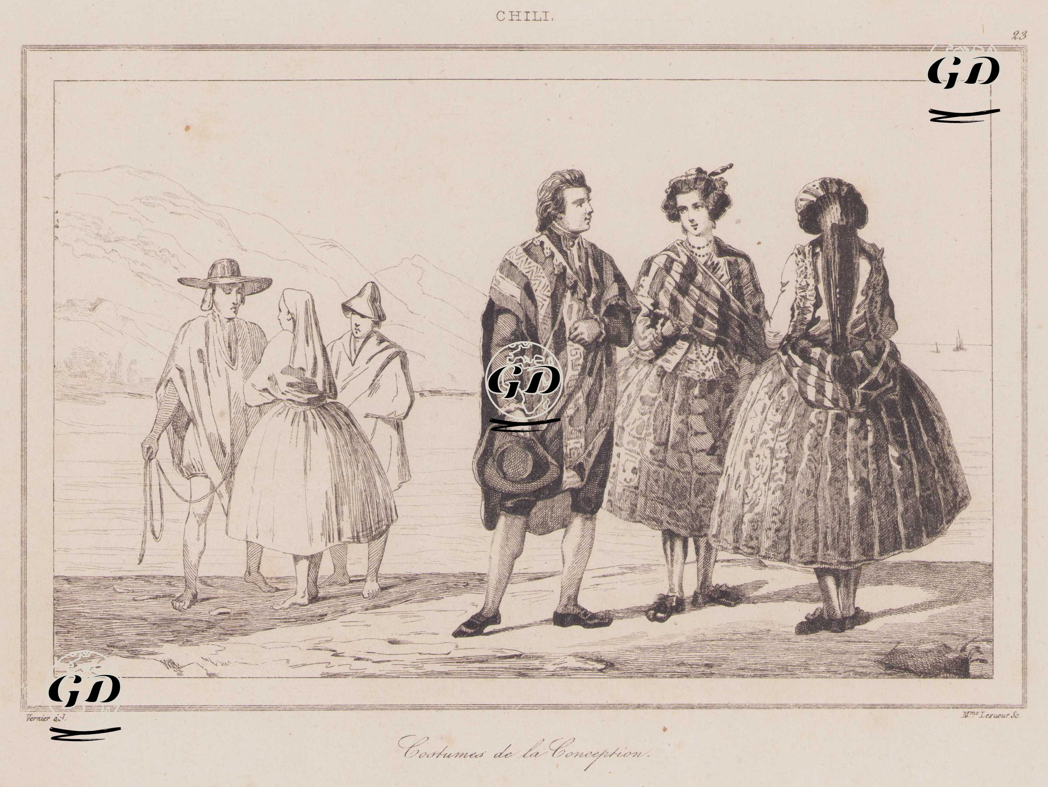 Şili'de Concepcion Bölgesinin Halk (Geleneksel) Giysileri - Vernier - 1839