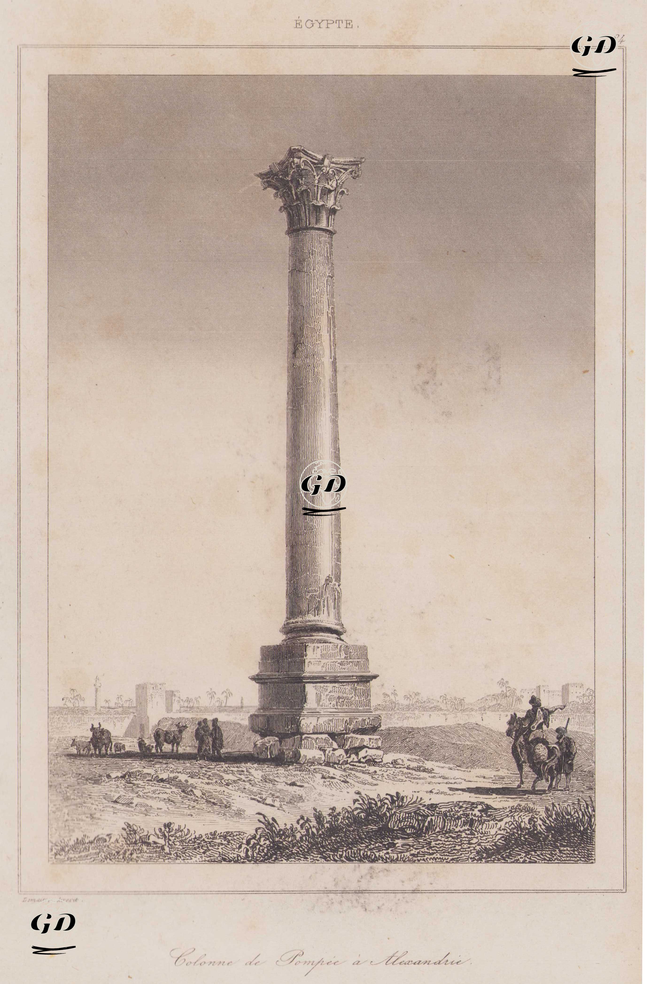 İskenderiye’de Pompey Sütunu, Mısır -  - 1839