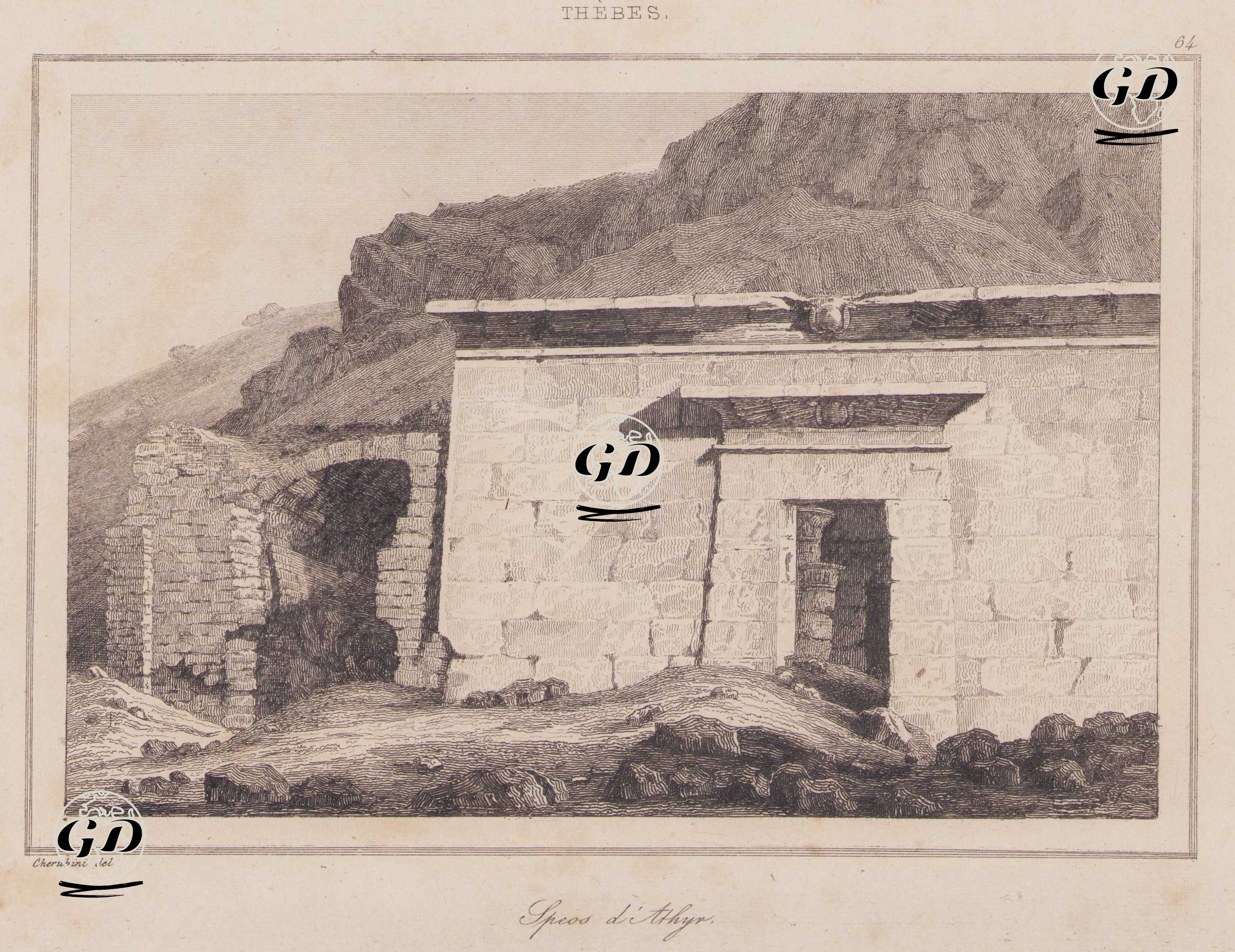 Hathor Mağara Tapınağı, Teb, Mısır - Salvatore Cherubini (1797-1869) - 1839