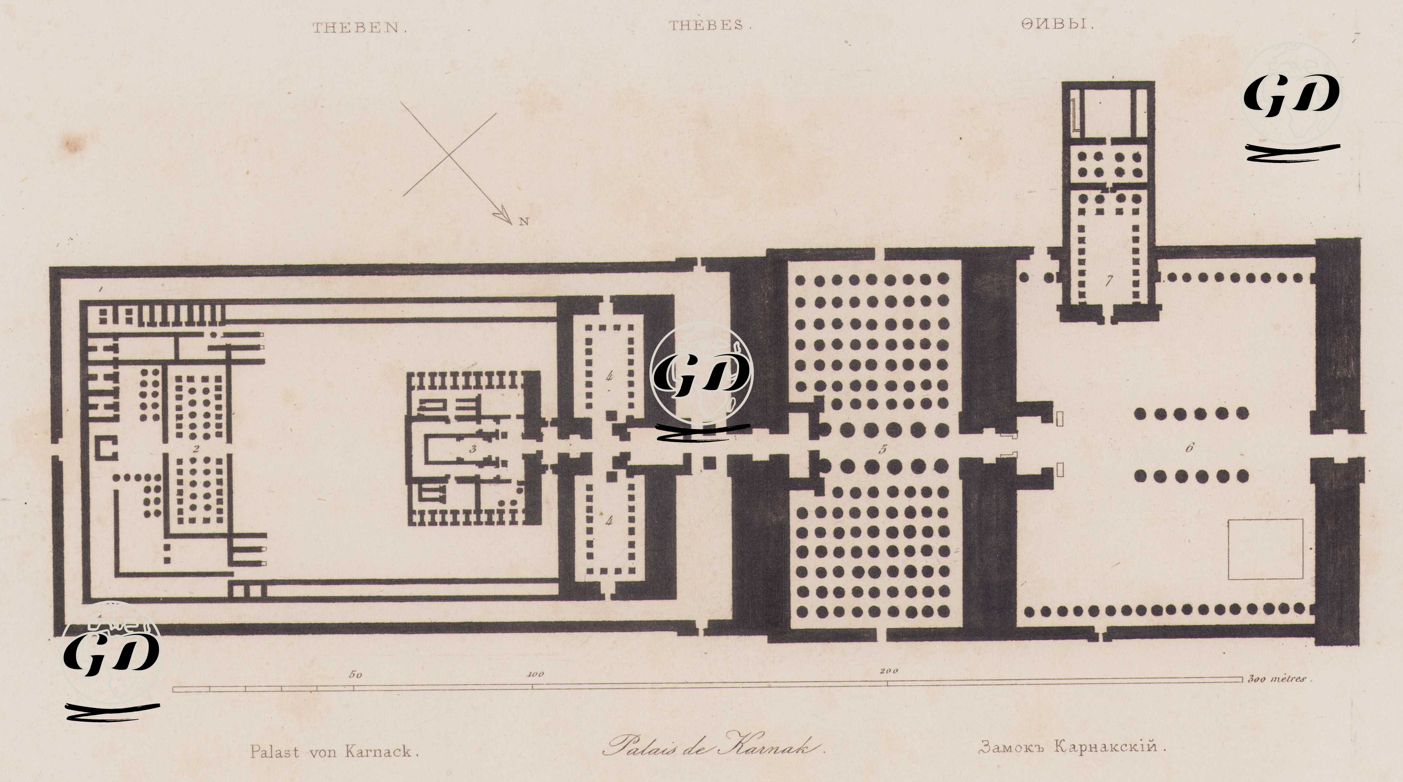 Karnak Tapınak Kompleksinin Planı, Teb, Mısır -  - 1839