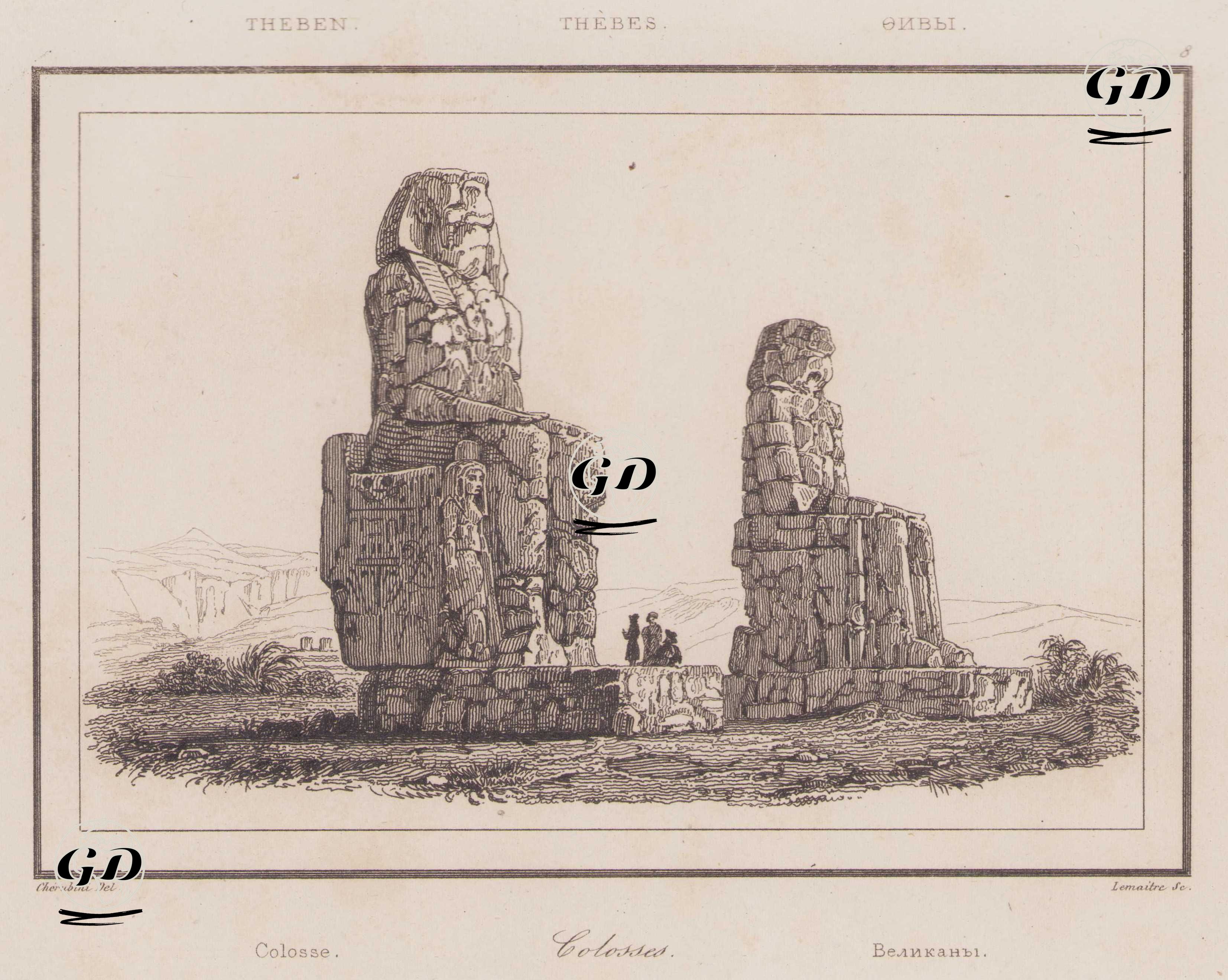 Colosses, Thebes (Two Giant Statues of Memnon Standing at the Entrance to the Thebes Necropolis.) - Salvatore Cherubini (1797-1869) - 1839