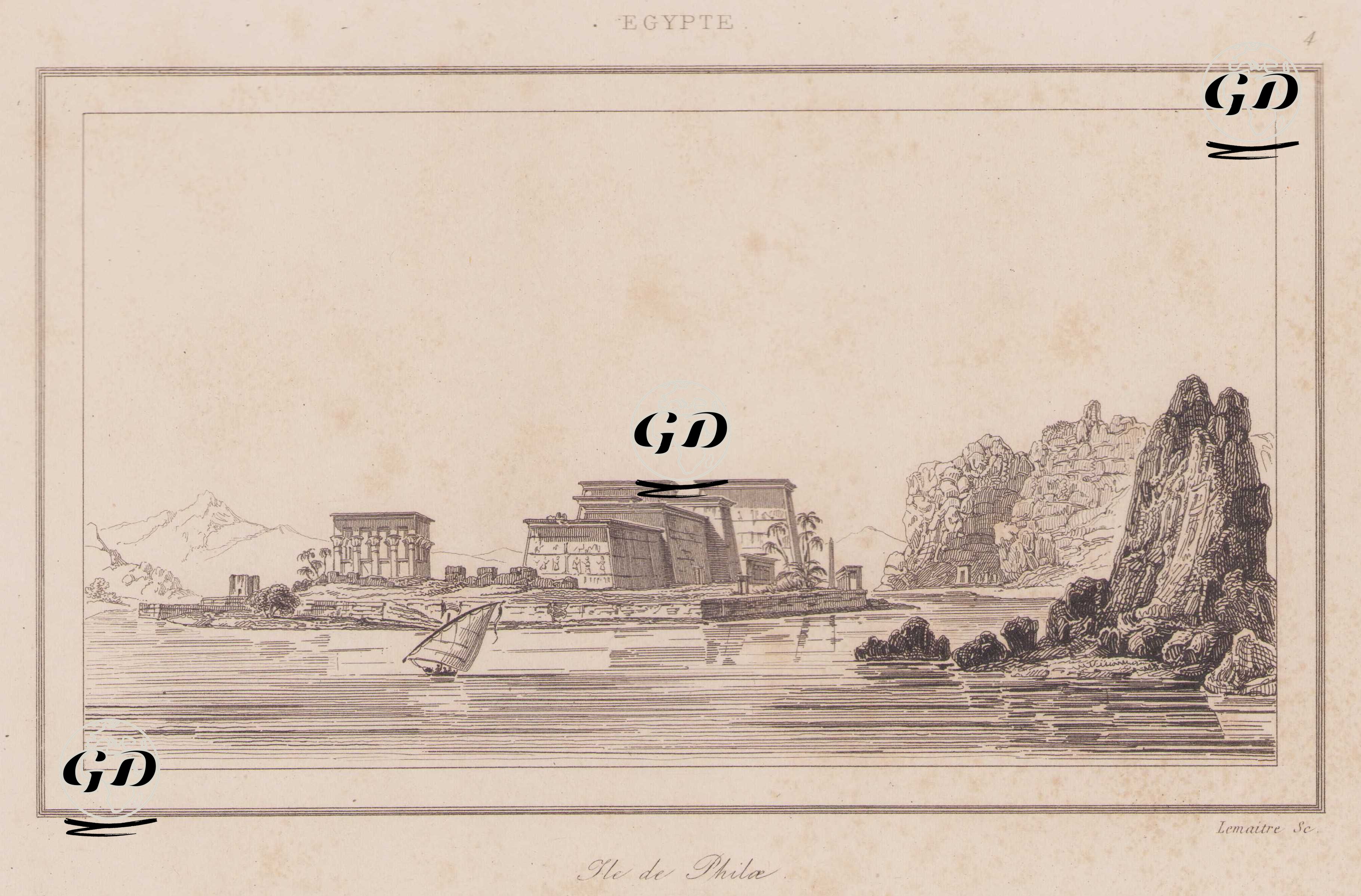 Nil Nehri Üzerindeki En kutsal Adalardan Biri Olan Philae Adası ve Üzerindeki İsis Tapınağı’nın Baraj Öncesi Doğal Silueti, Antik Mısır -  - 1839