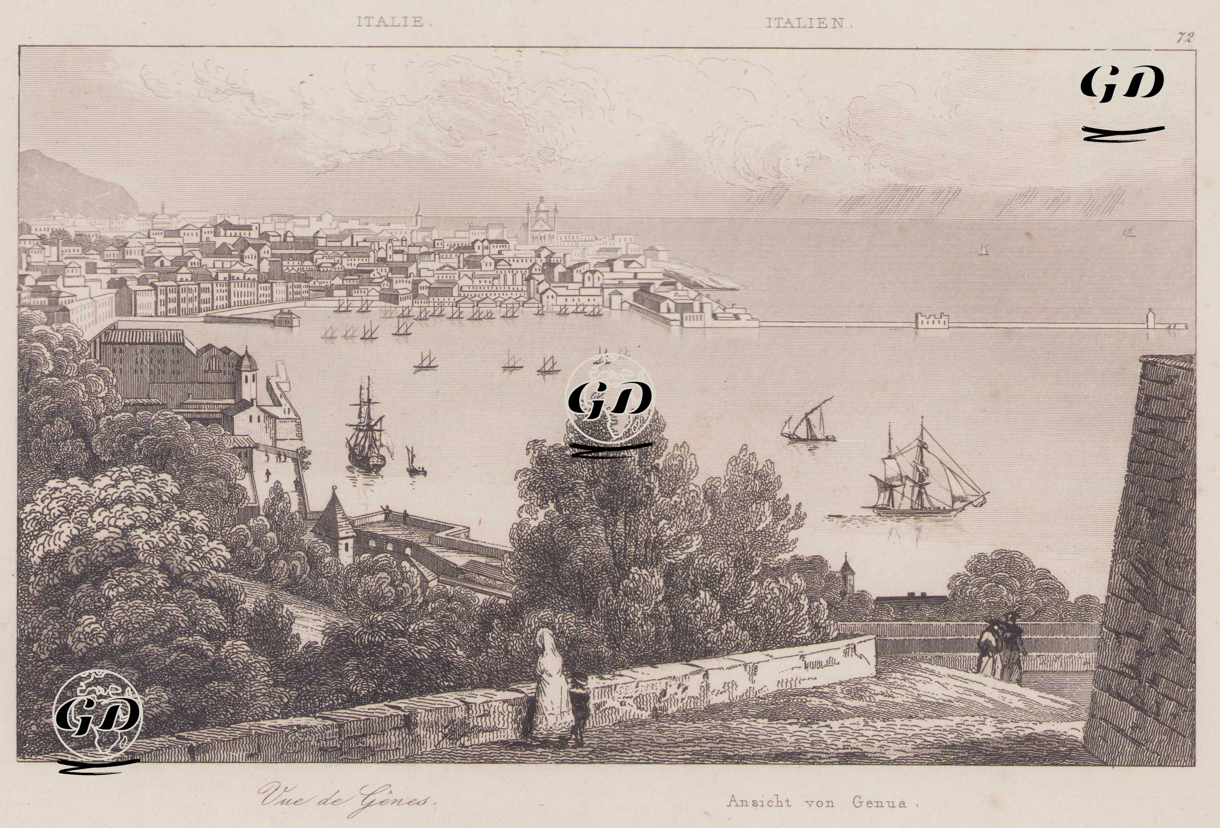 Vue de Genes, Italie - Ansicht von Genua, Italien (View of Genoa, Italy) -  - 1839