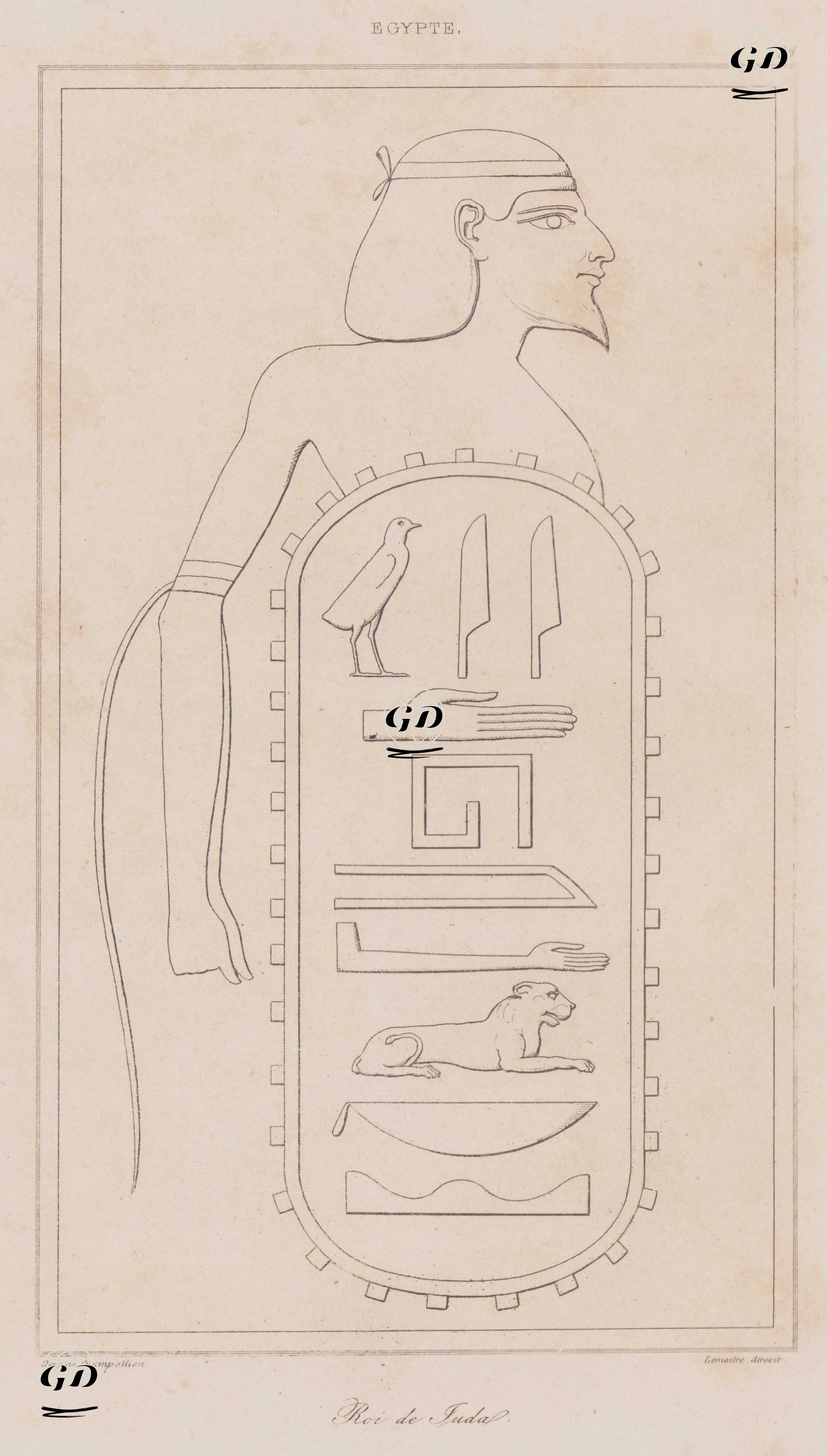 Mısır firavunu Şişak Tarafından Esir Alınan Yahuda Kralı Rehoboam Yazıtı, Antik Mısır - Jacques-Joseph Champollion (1778-1867) - 1839