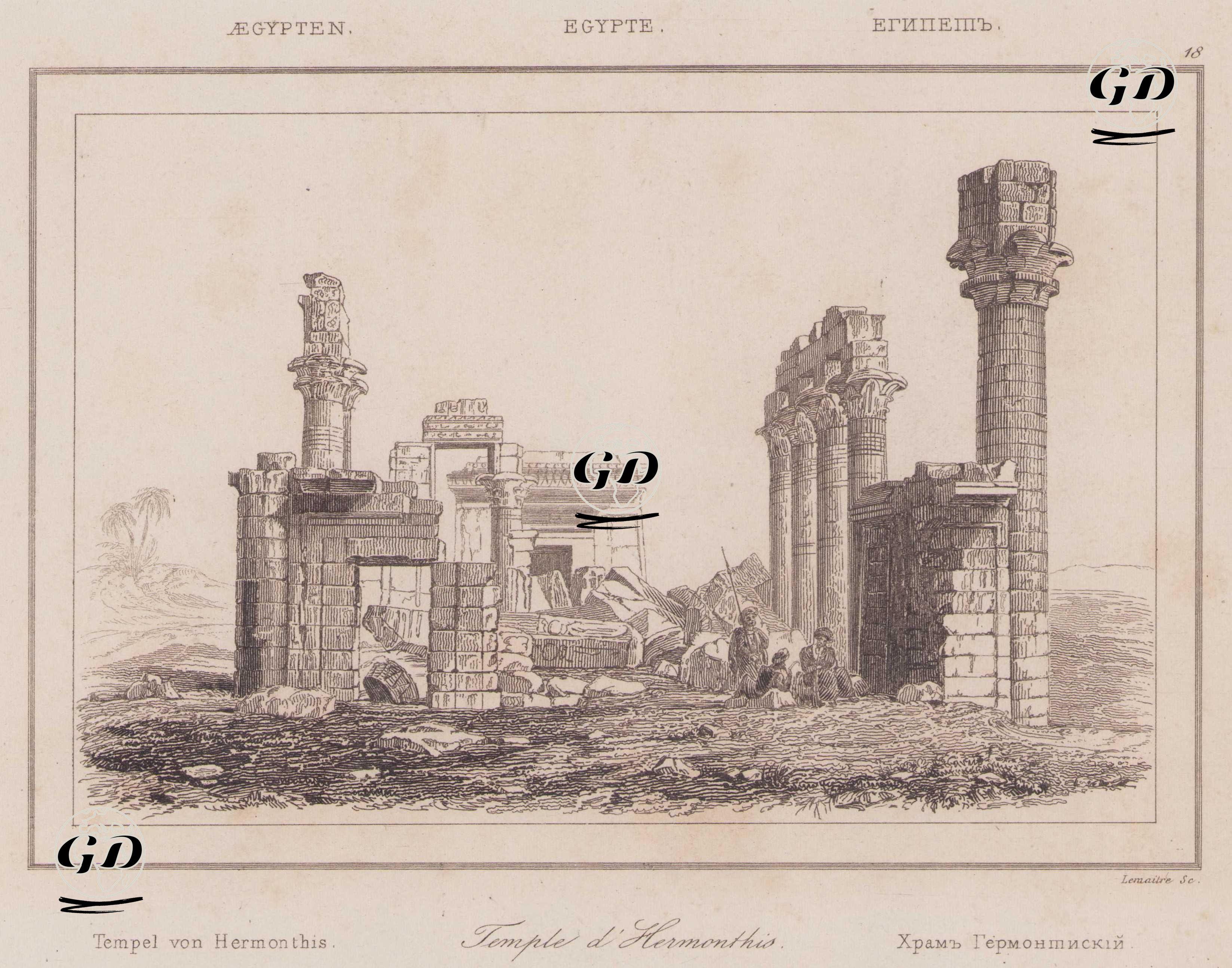 Thebai Yakınlarındaki Hermonthis (Günümüzde Erment) Tapınağı Harabeleri, Antik Mısır -  - 1839