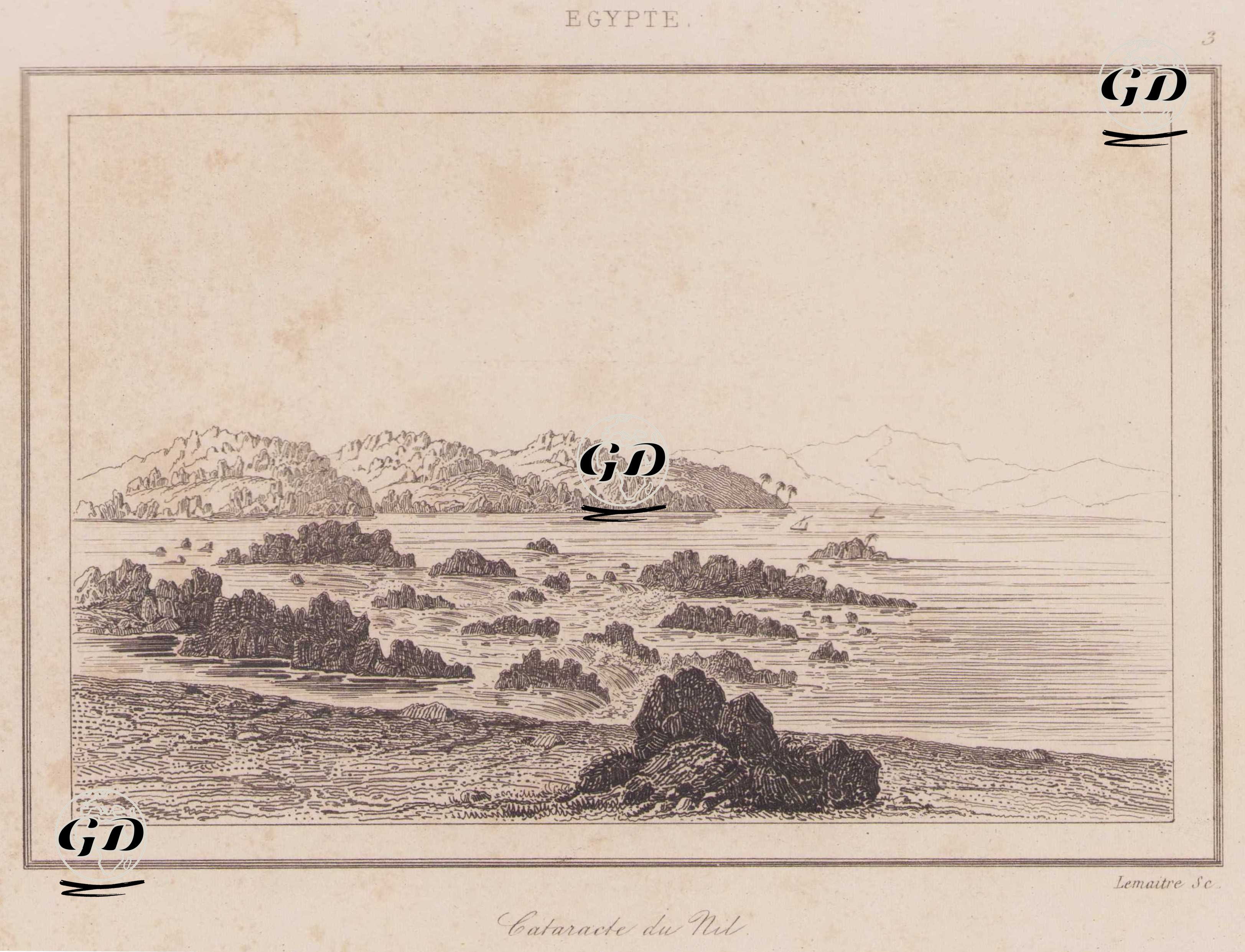 Asvan Çevresindeki Kayalık Bölgelerde Yer Alan Nil Şelalesi (Çağlayanı), Mısır -  - 1839