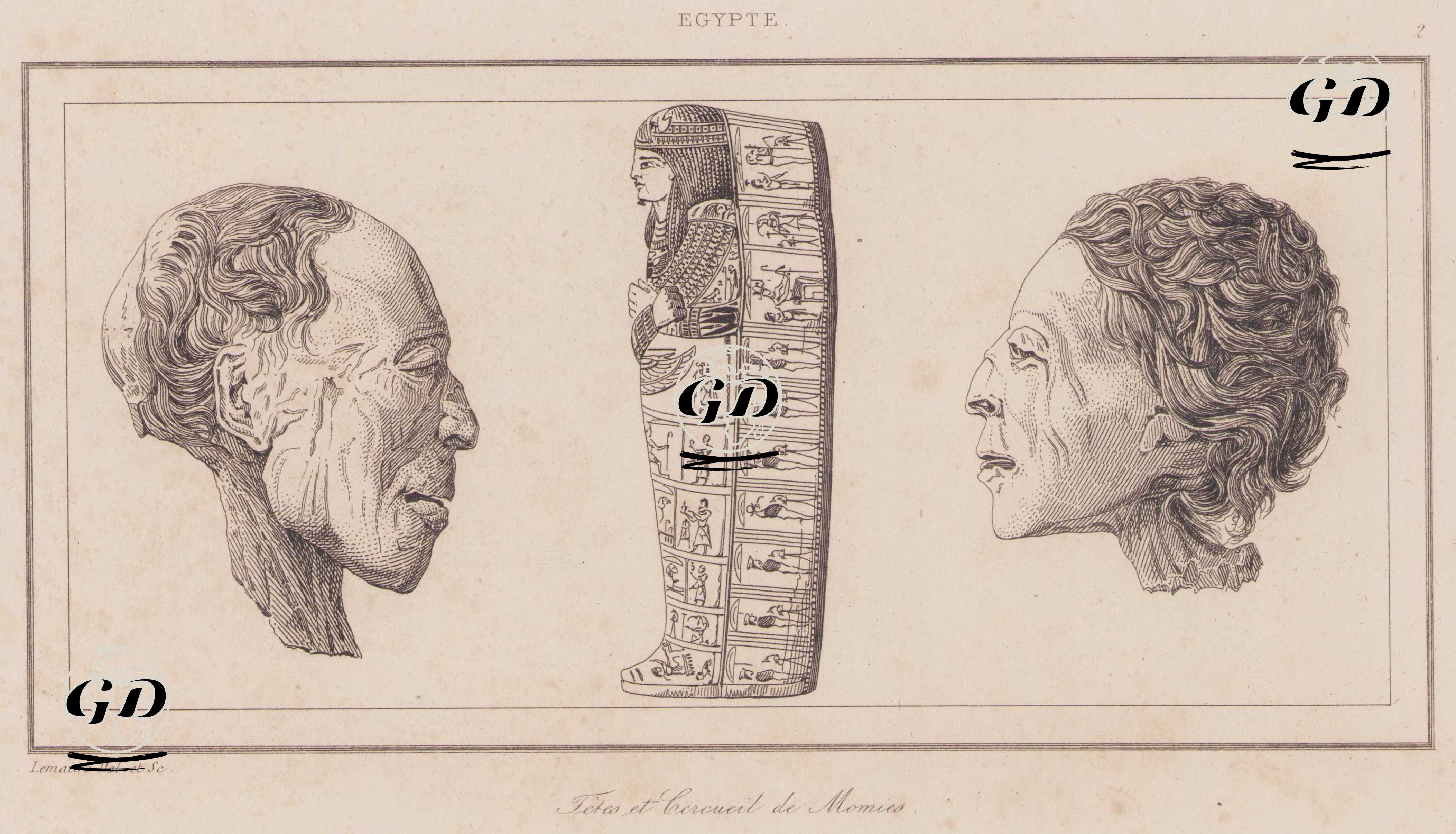 İki Mumya Başı ile İkonografik Panellerle Süslü Bir Mumya Tabutu, Antik Mısır -  - 1839