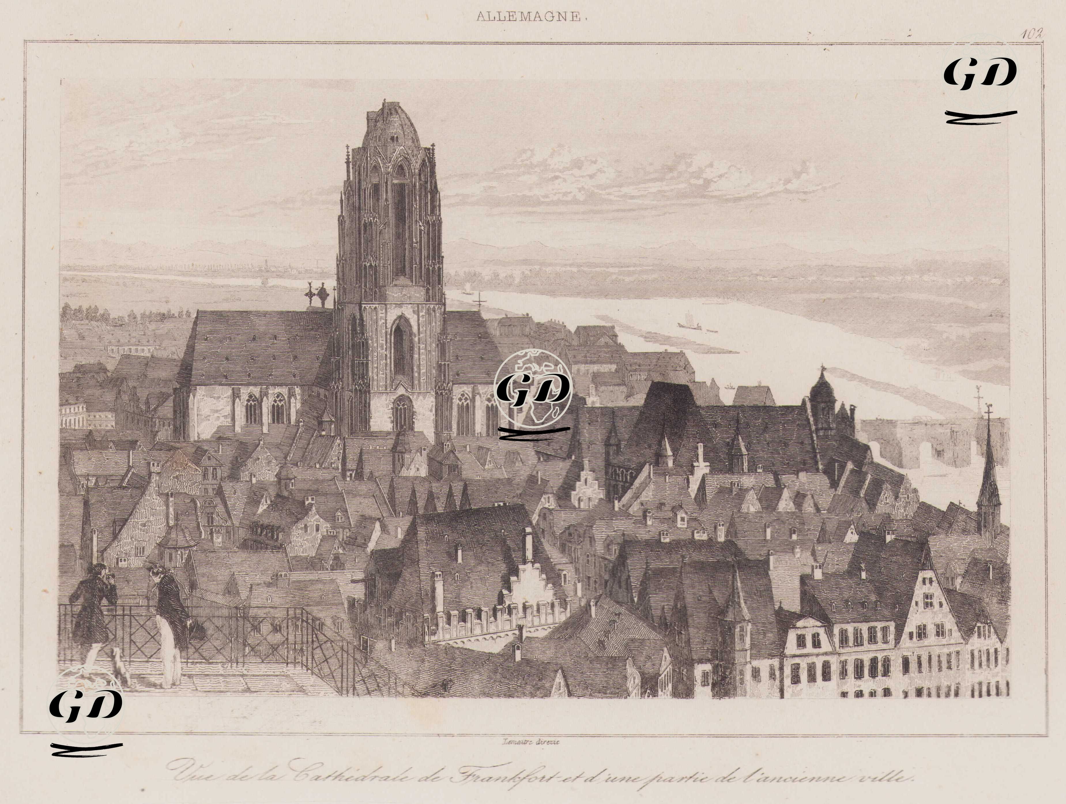 Vue de la Cathedrale de Frankfort et d’une Partie de l’ancienne Ville, Allemagne (View of Frankfurt Cathedral and Part of the Old Town, Germany) -  - 1839