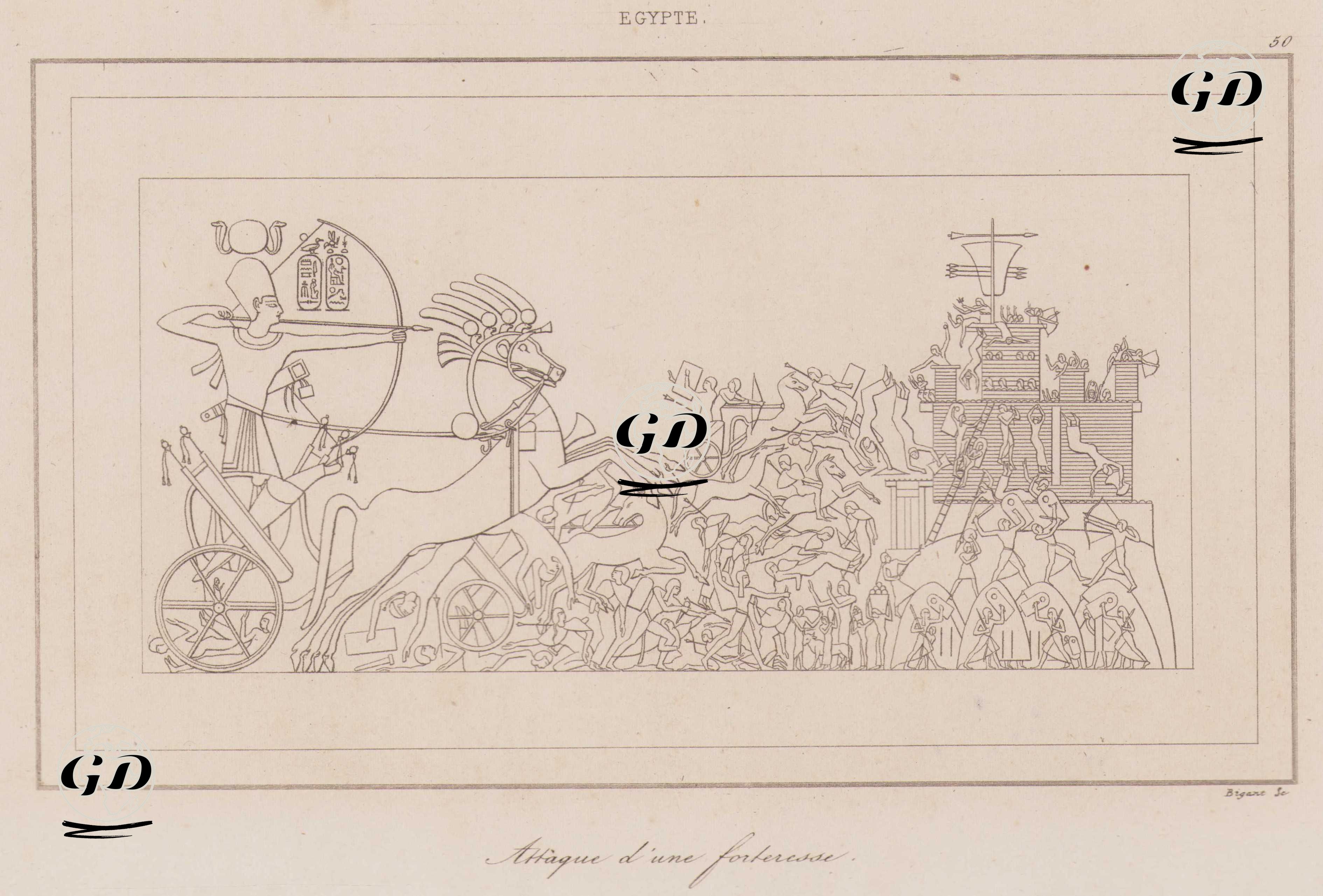 Firavunun Savaş Arabasıyla Bir Kaleye Hücumu, Antik Mısır -  - 1839