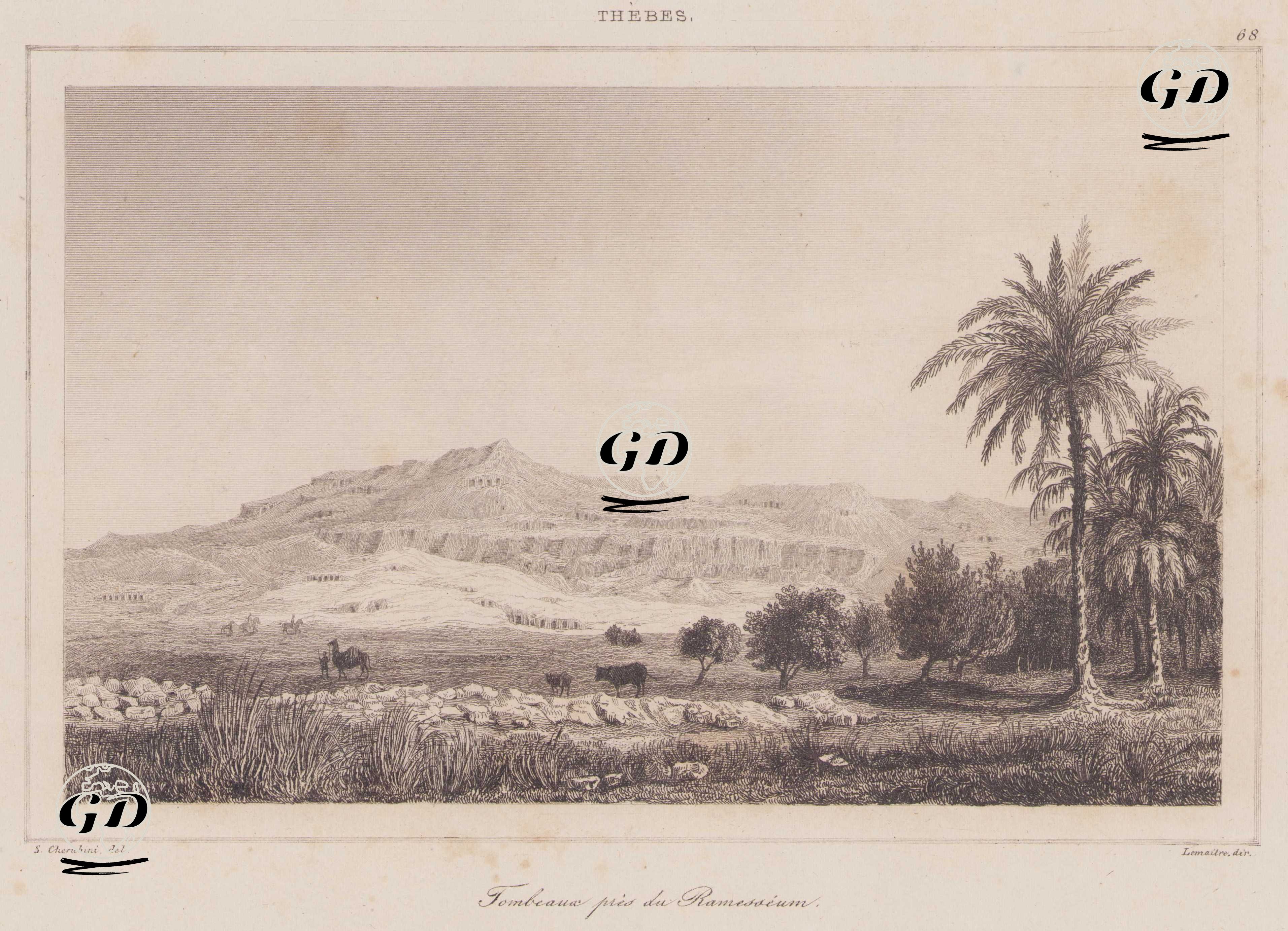 Teb Nekropolünün Ramesseum Yakınındaki Kayalık Yamaçtaki Mezar Girişleri - Salvatore Cherubini (1797-1869) - 1839