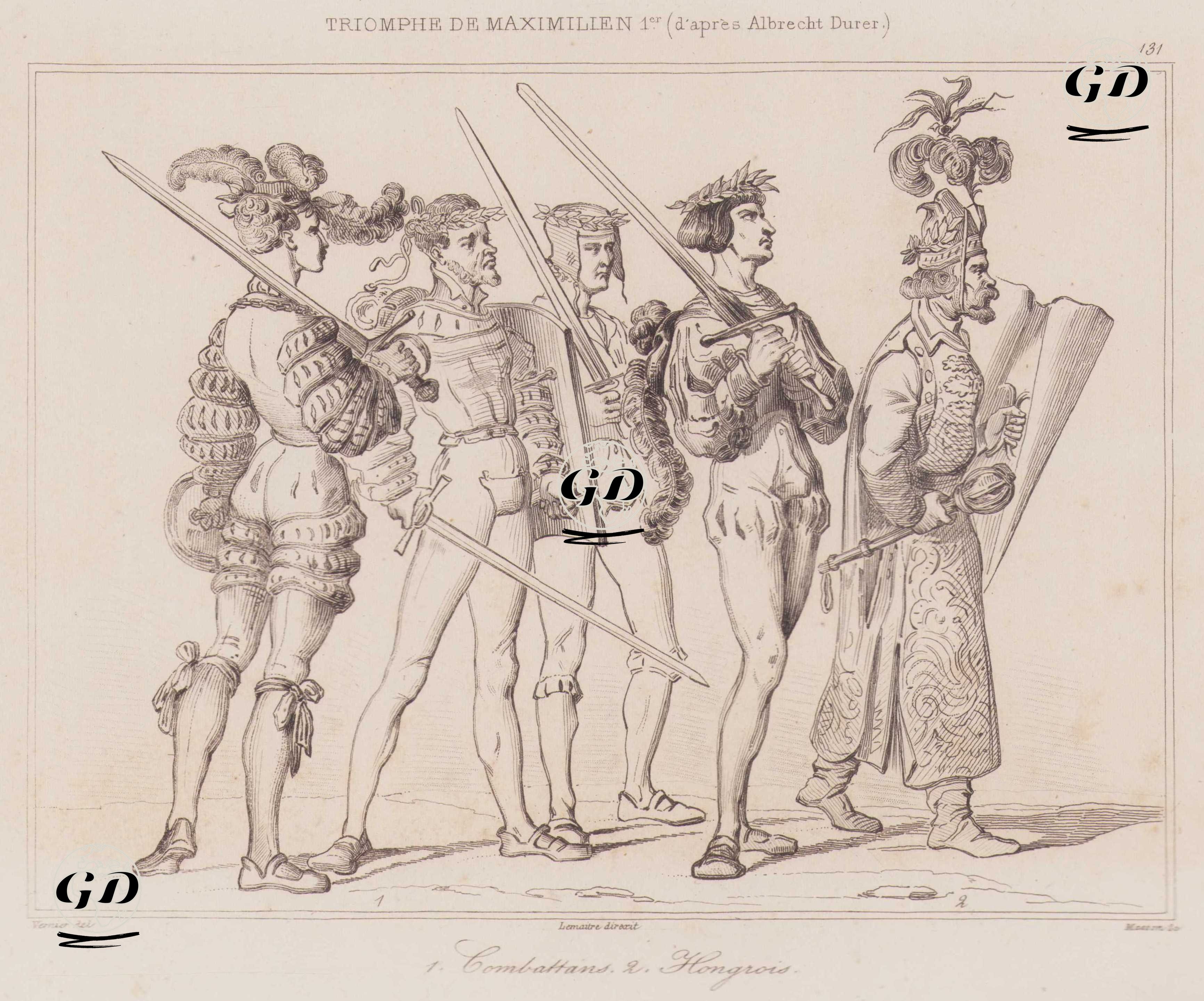 Triomphe de Maximilien 1 er (d'apres Albrecht Durer) - Combattans and Hongrois (Triumph of Maximilian I (after Albrecht Dürer) -Fighters and Hungarian) - Vernier - After Albrecht Dürer - 1839