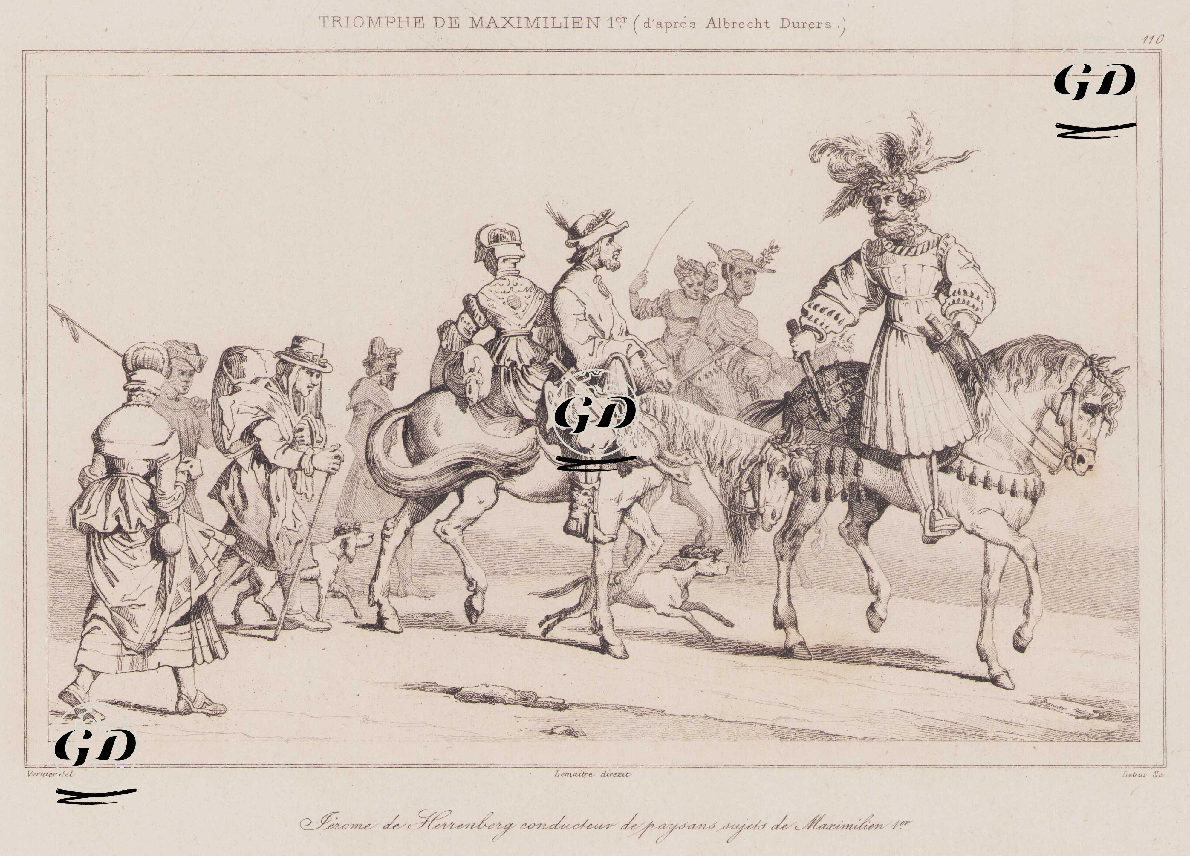 Maksimilian I’in Zafer Alayı  (Albrecht Dürer'den) - Herrenbergli Jerome'nin Liderliğinde Maximilian 1’in Tebaası Olan Köylüler - Vernier - After Albrecht Dürer - 1839