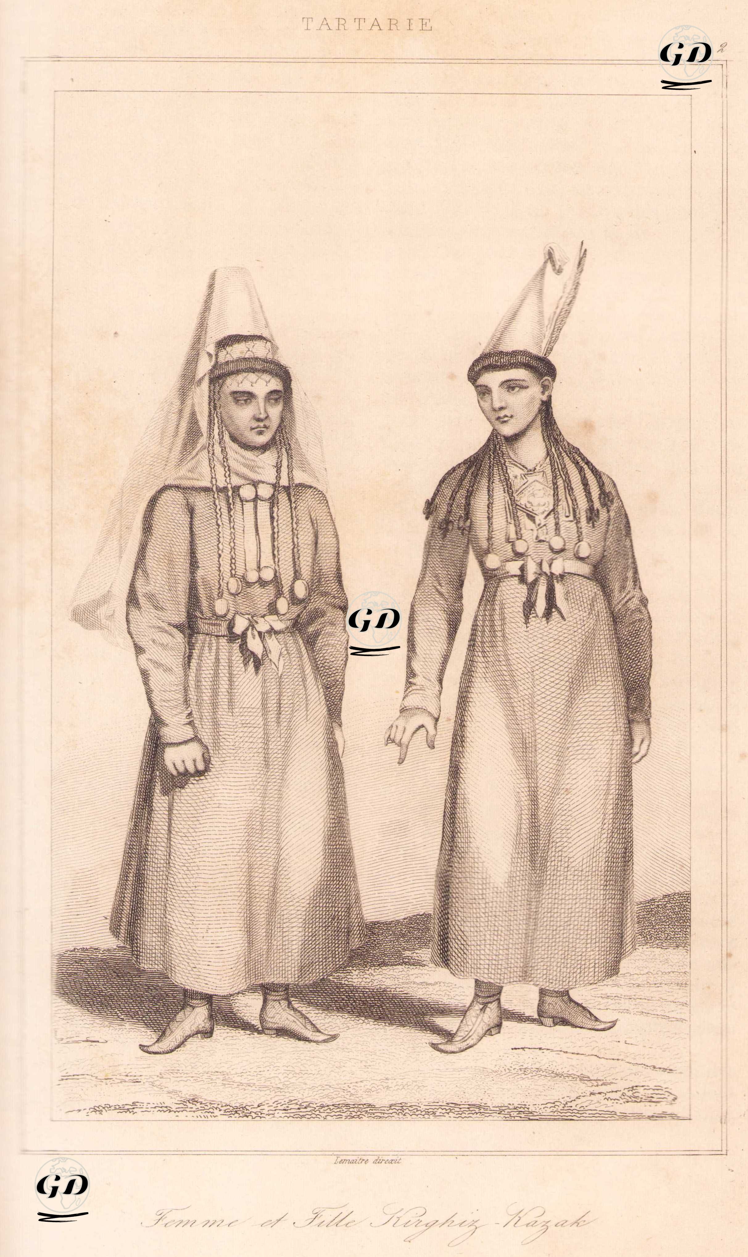 Tartarie - Femmes et Fille Kirghiz-Kazak (Plate 2) (A Woman and Her Daughter from a Kyrgyz-Kazakh Community in Traditional Clothing) -  - 1848
