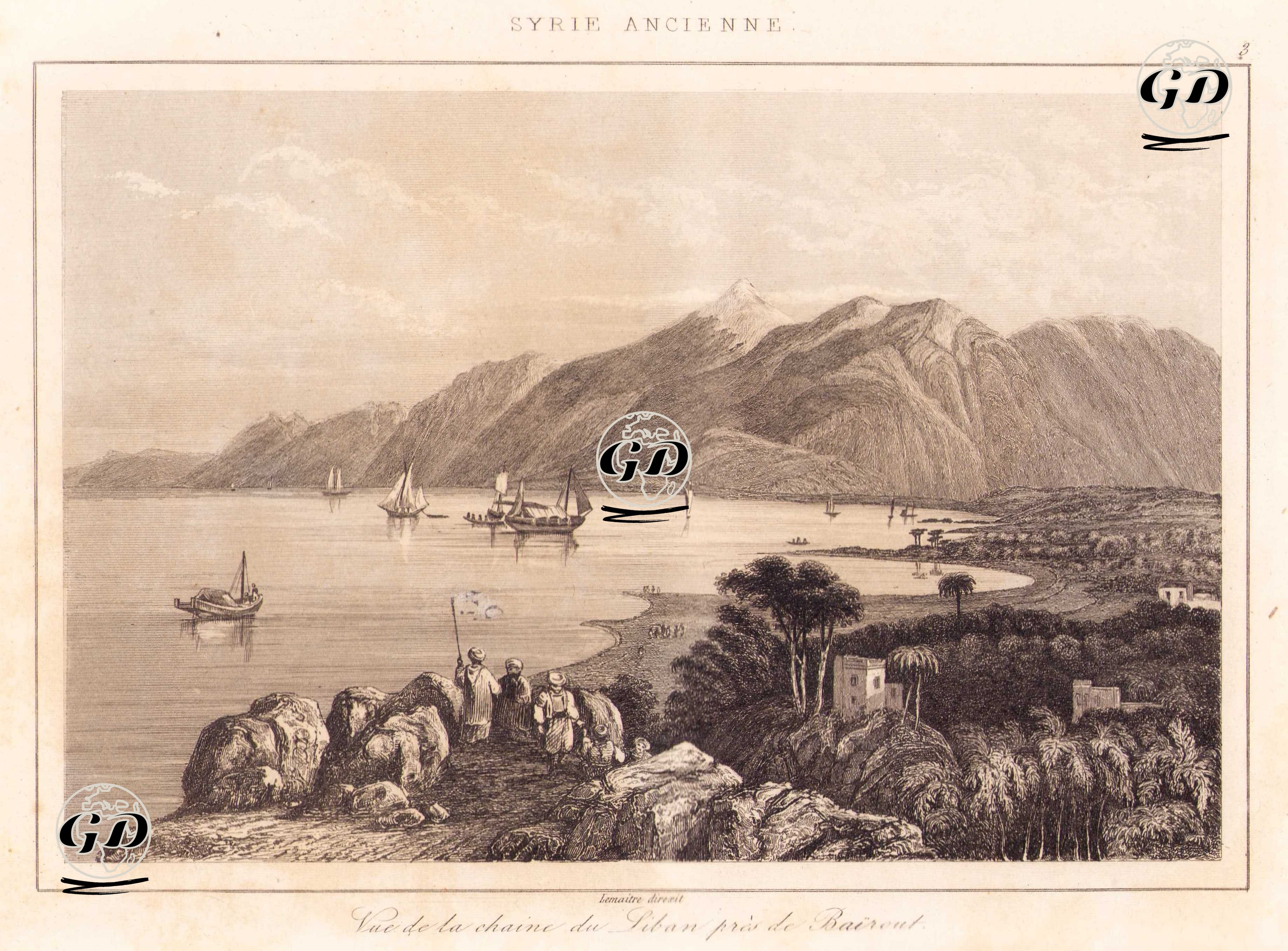 Beyrut Yakınlarında Lübnan Dağları Manzarası, Antik Suriye (Plate 3) -  - 1848