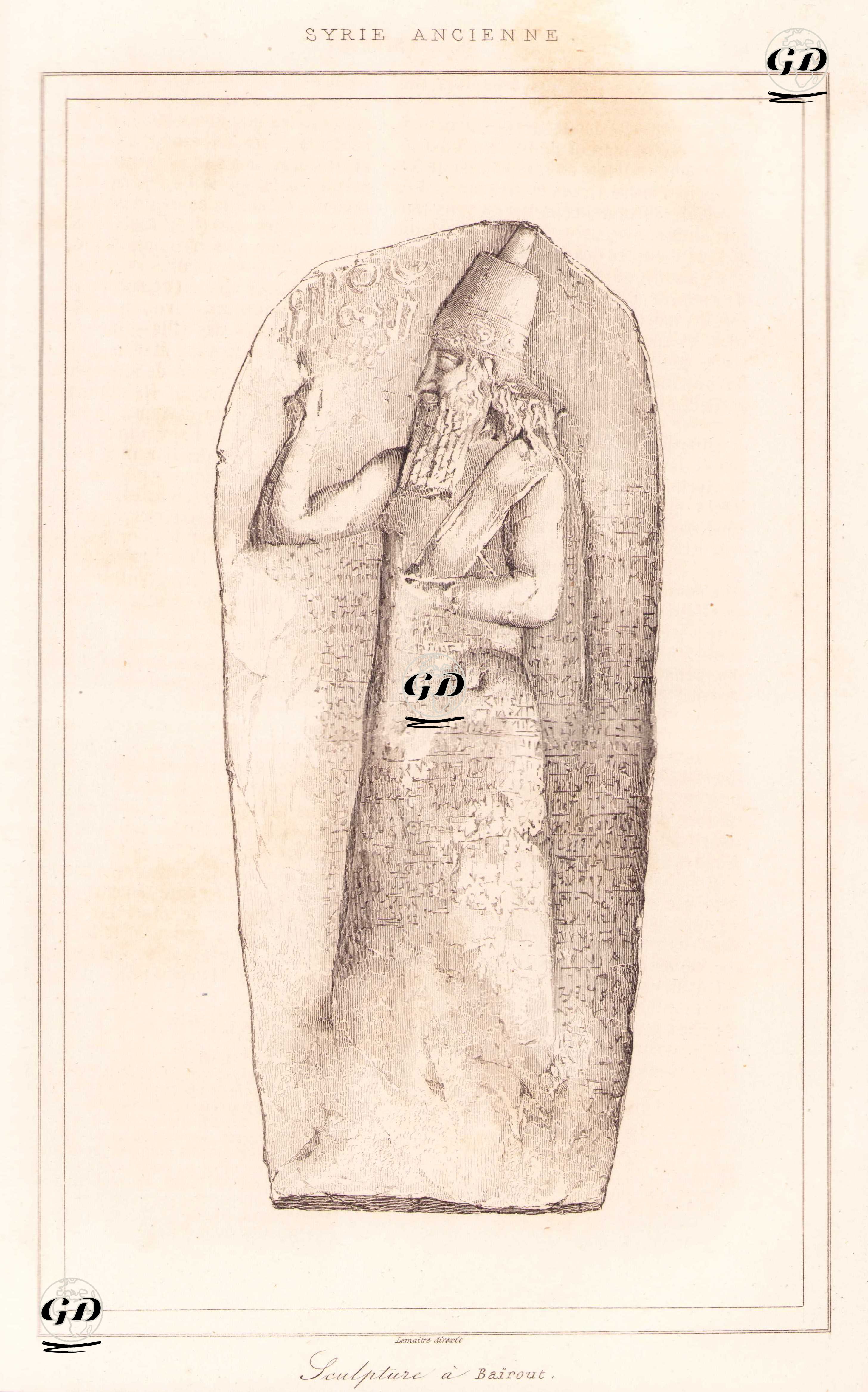 Beyrut’ta Bulunmuş Kabartma Yazıtlı ve Figüratif Taş Anıt (Asur Etkili) (Plate 5), Antik Suriye -  - 1848