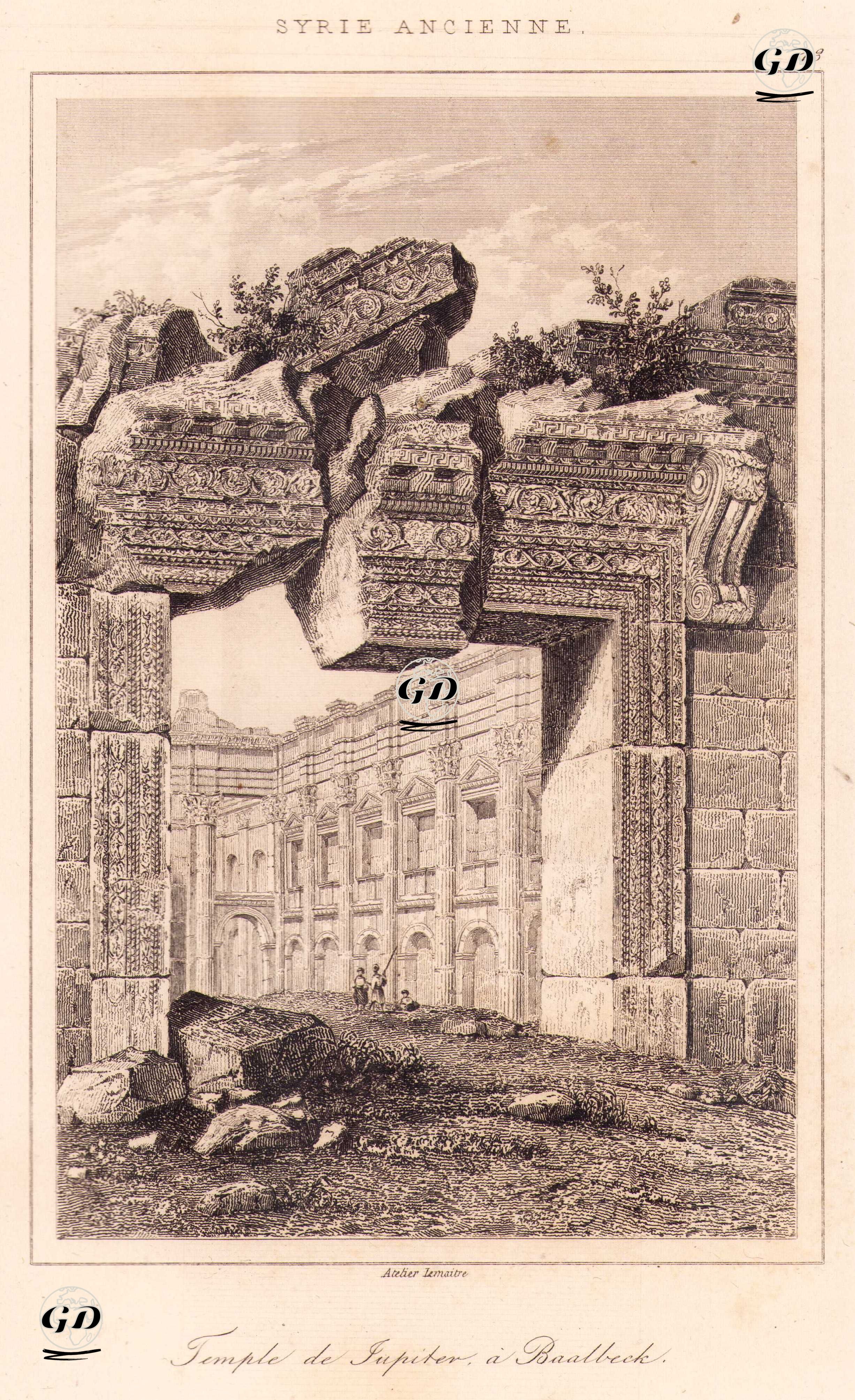 Syrie Ancienne - Temple de Jupiter a Baalbeck (Plate 13) (Main Entrance Gate (Portico) of the Temple of Jupiter in Baalbek, Ancient Syria) -  - 1848