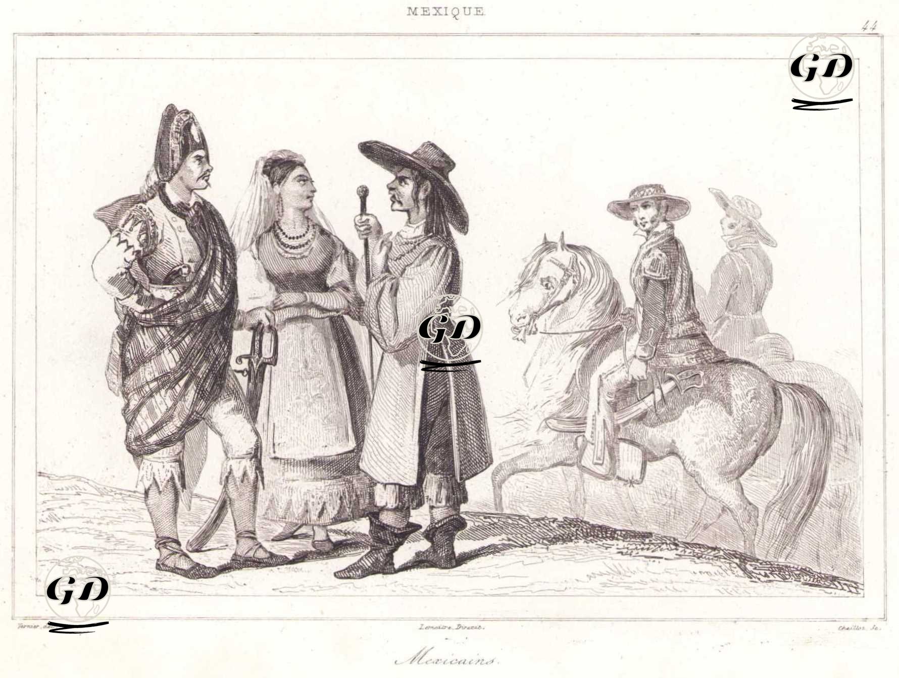 Meksikalılar ve Kostümleri (Plate 44) - Vernier - 1843