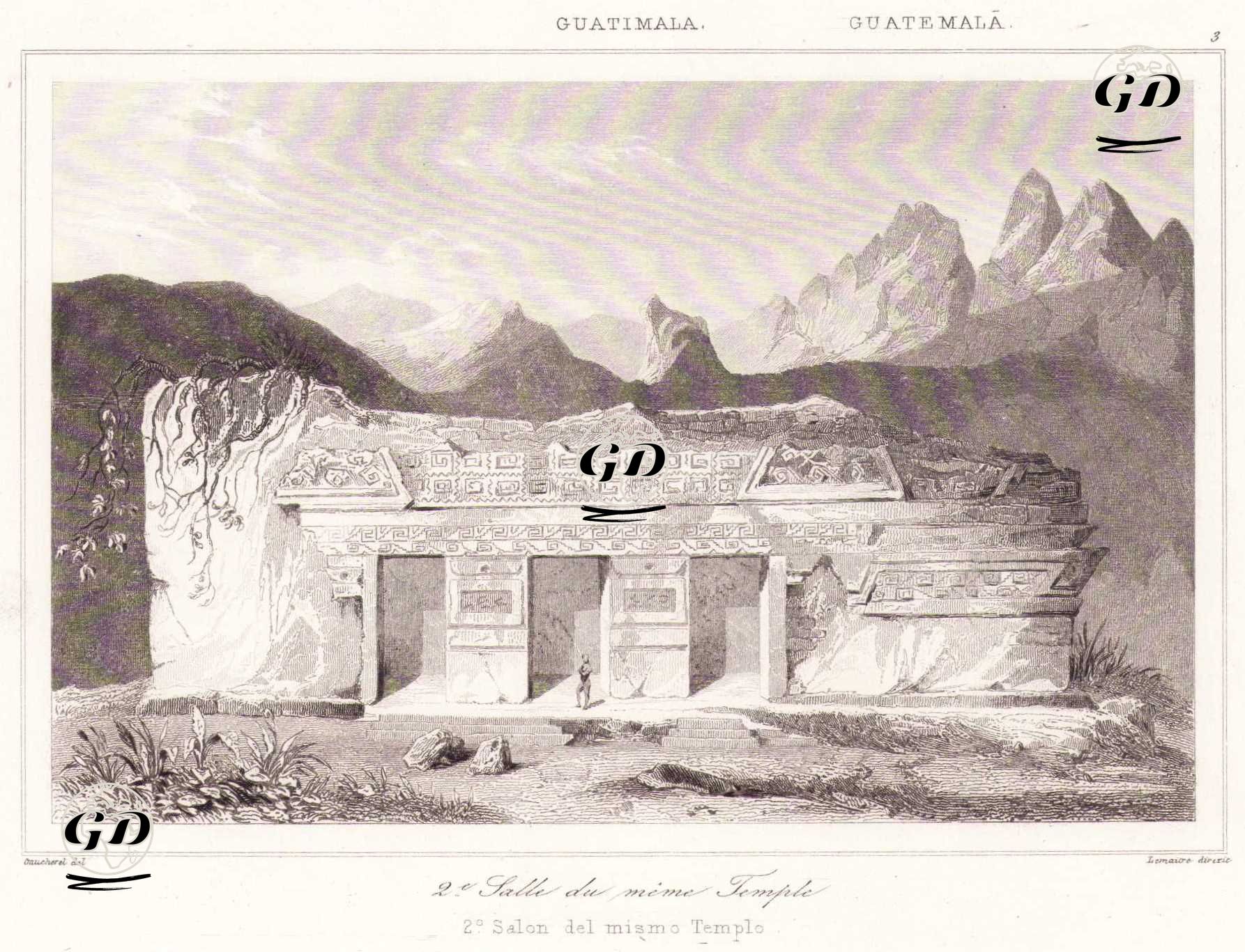 Guatemala - 2e Salle du Meme Temple (2.Salon del Mismo Templo) (Plate 3) (Second Hall of the Mitla Zapotec Temple, Oaxaca, Mexico) - Leon Gaucherel (1816-1886) - 1843