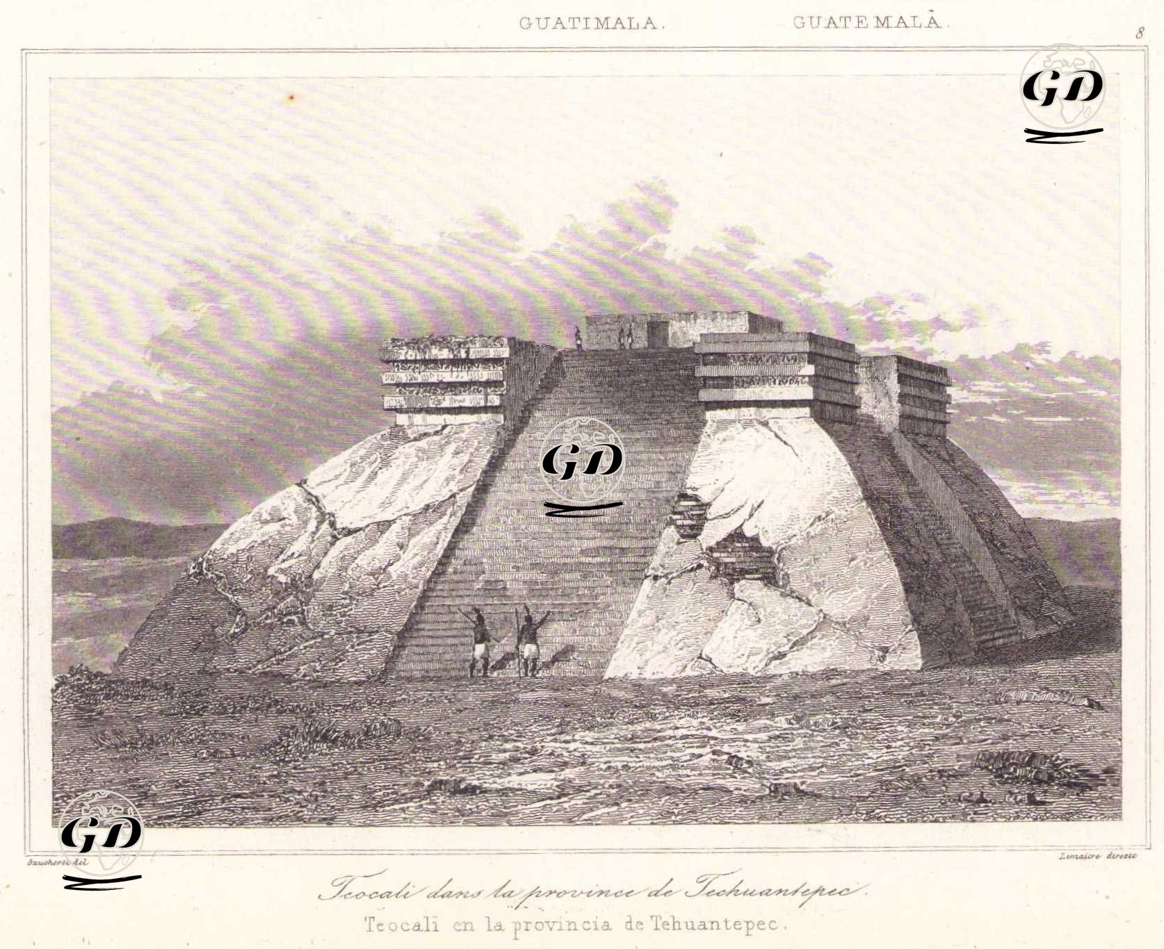 Mezoamerikan Aztek Tapınak Piramidi (Teocalli), Tehuantepec, Meksika (Plate 8) - Leon Gaucherel (1816-1886) - 1843