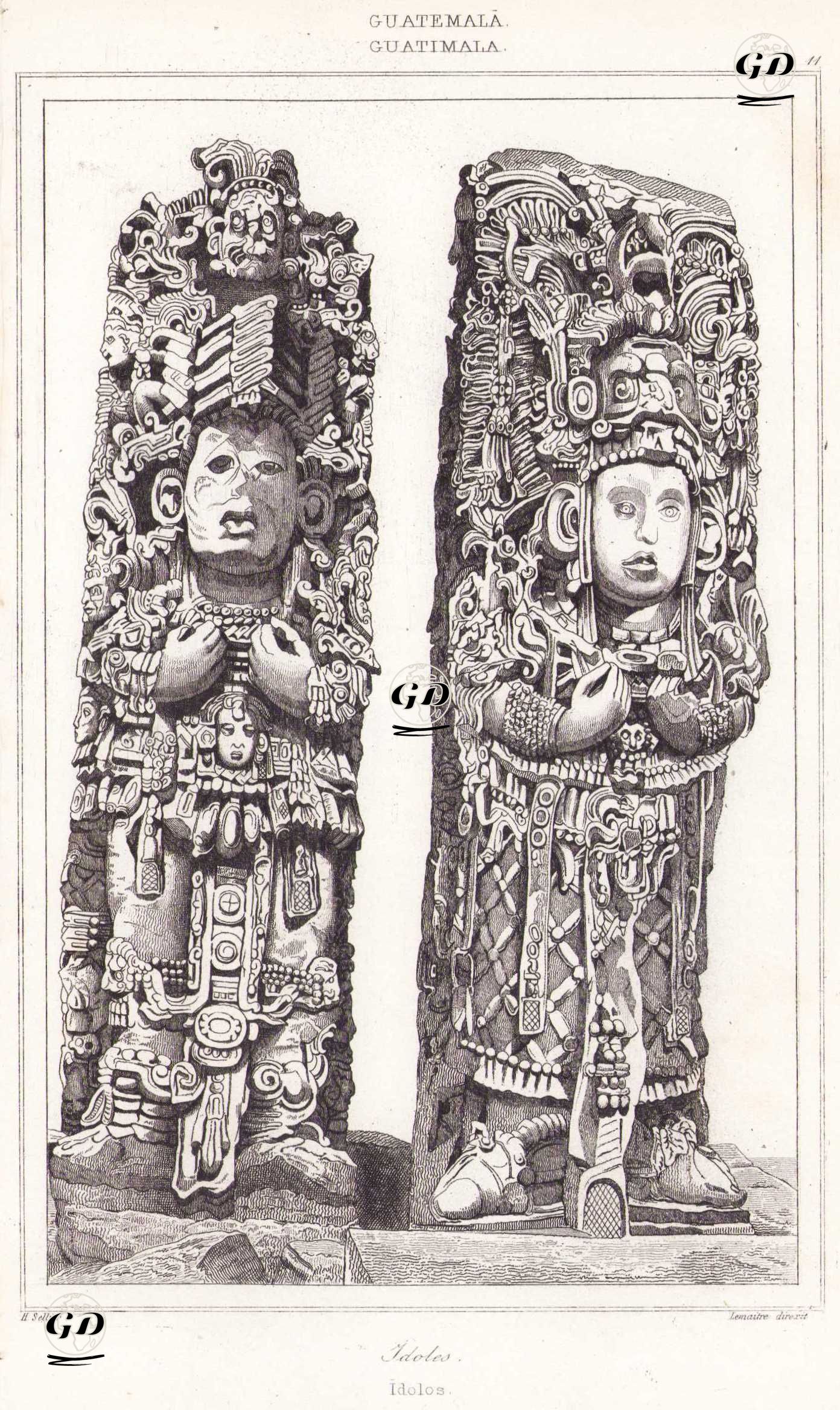 Maya Taş Putları (Plate 11) - H.Sellier - 1843