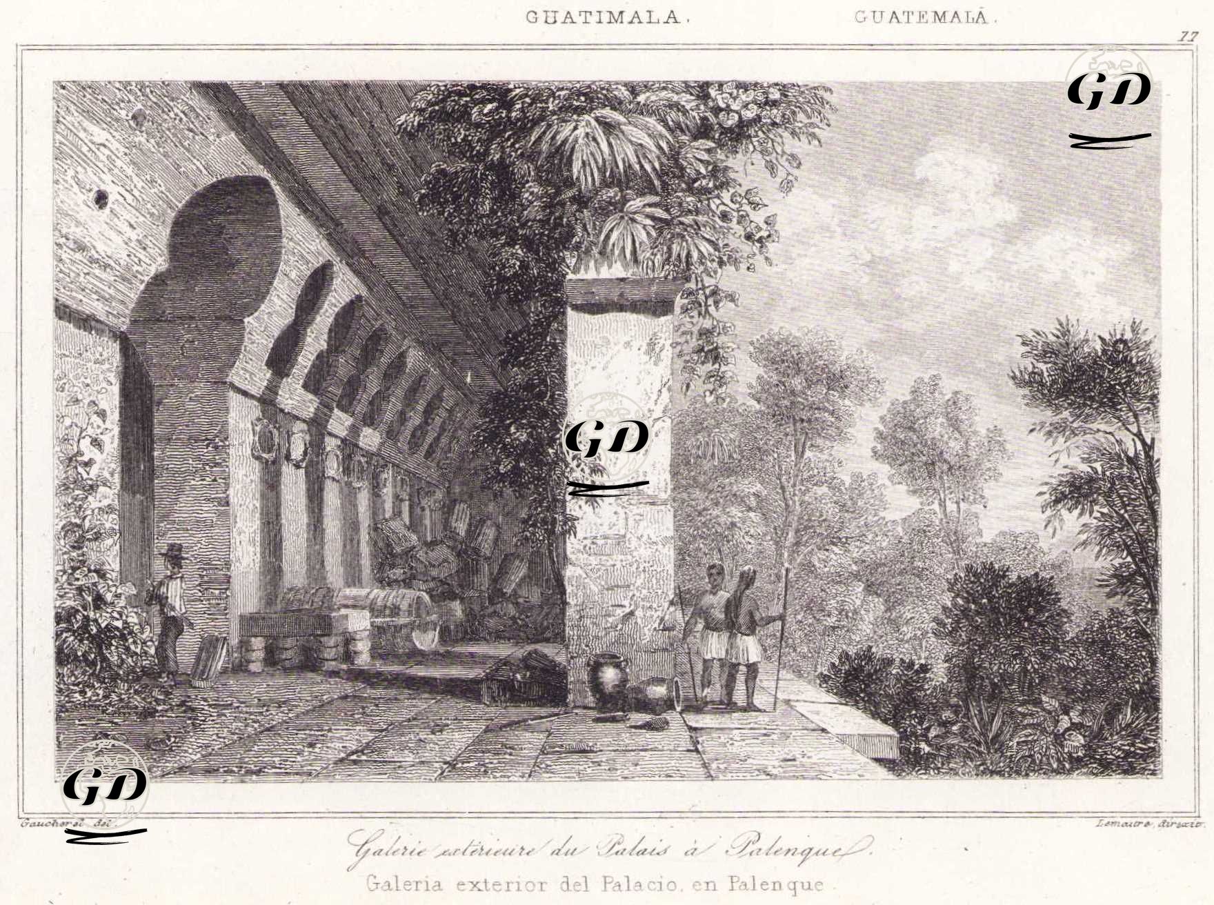 Palenque Kraliyet Sarayının (Maya Kralı Büyük Pakal'ın Sarayı) Dış GalerisiChiapas, Meksika (Plate 17) - Leon Gaucherel (1816-1886) - 1843