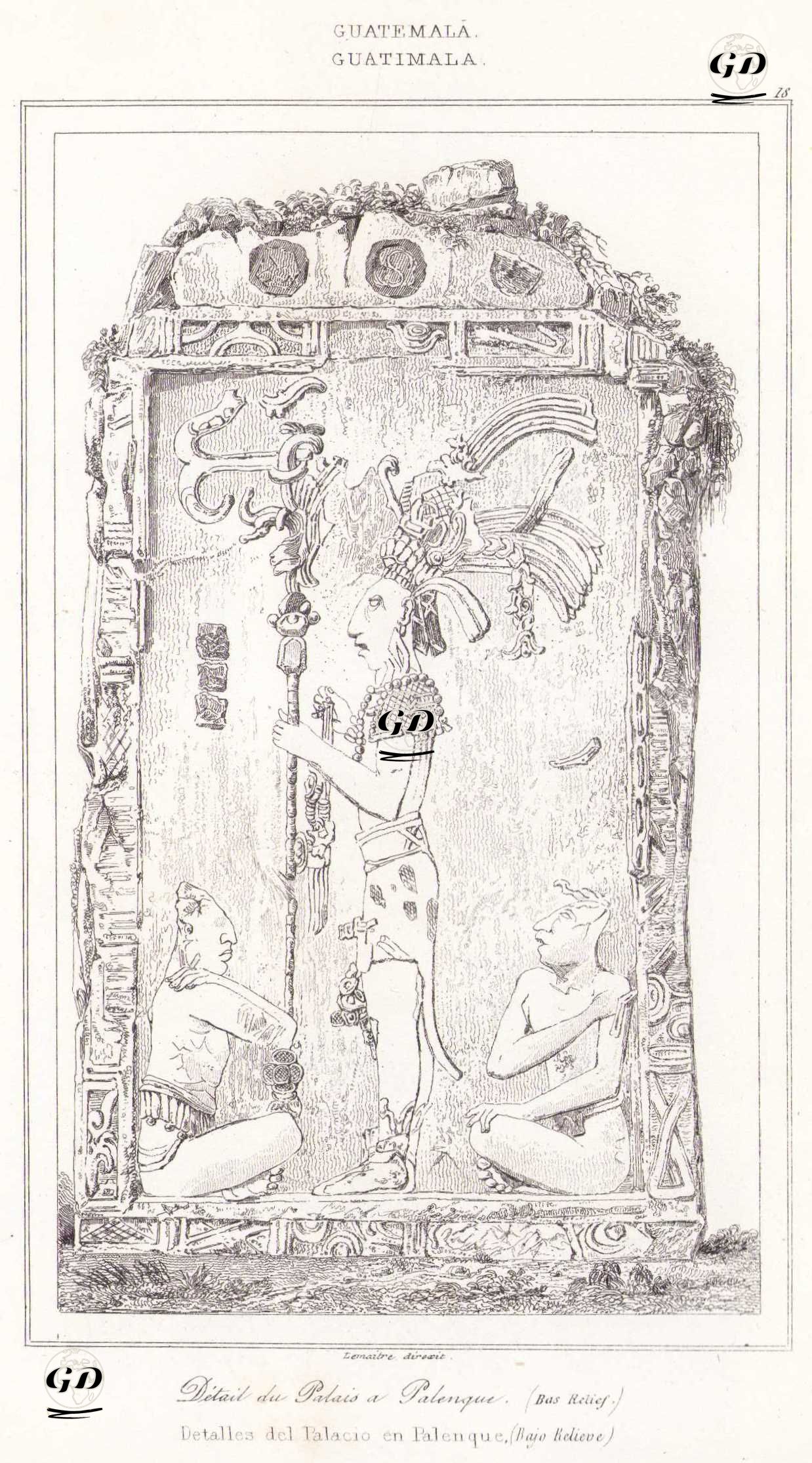 Guatemala - Detail du Palais a Palenque (Bas-relief) (Plate 18) -  - 1843