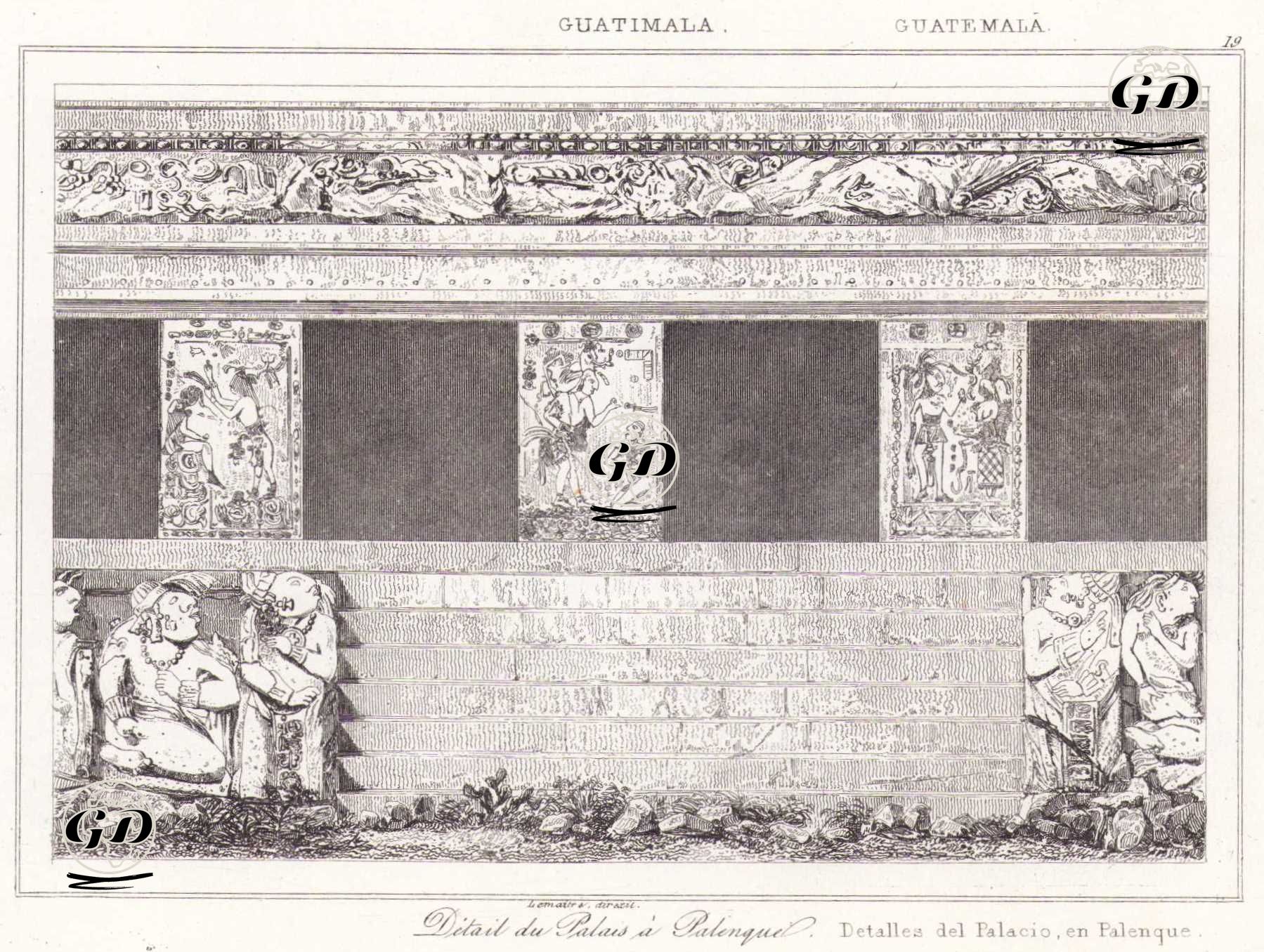 Palenque Kraliyet Sarayı (Maya Kralı Büyük Pakal'ın Sarayı) Cephe Detayı, Chiapas, Meksika (Plate 19) -  - 1843