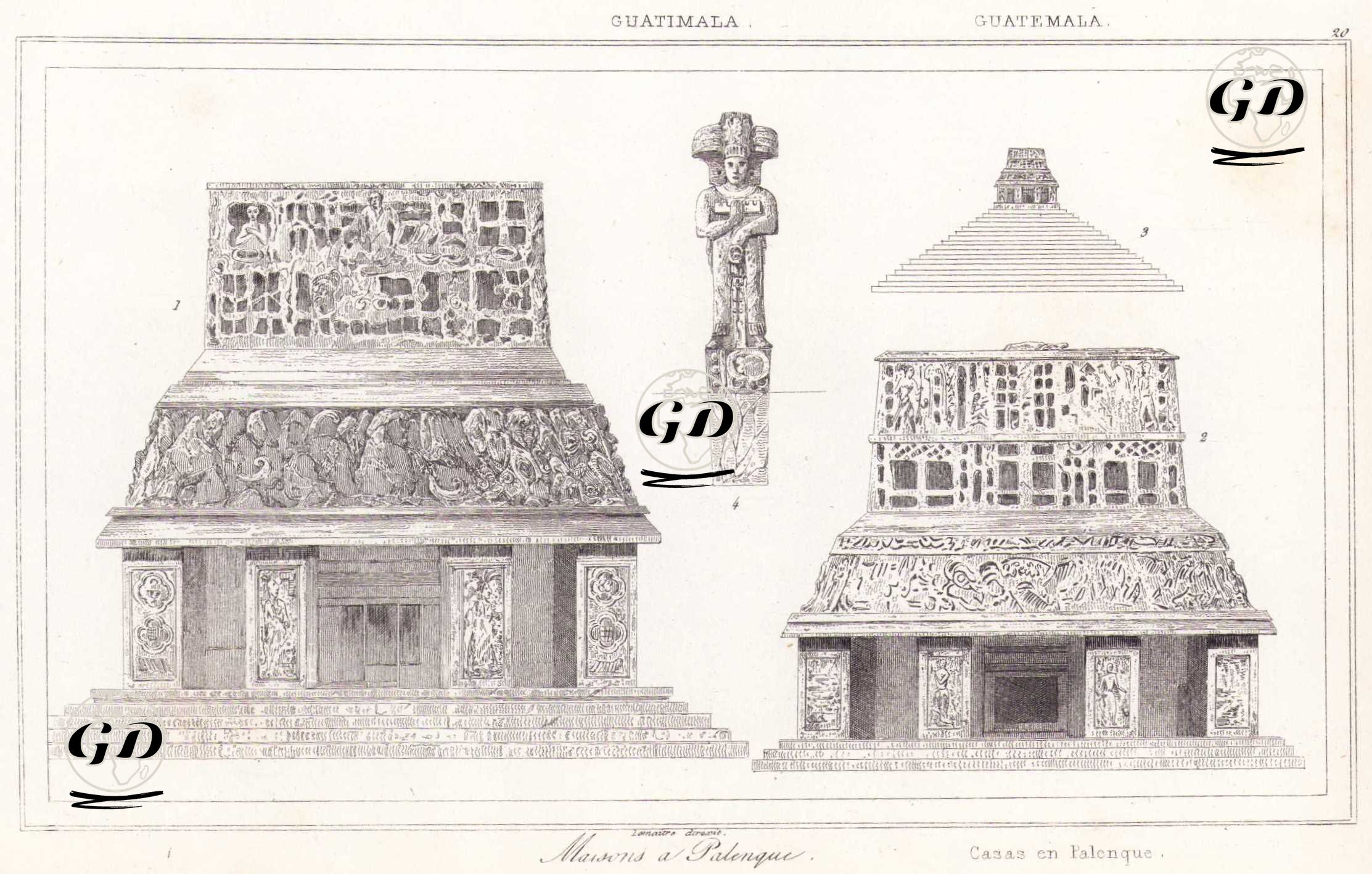 Guatemala - Maisons a Palenque (Casas en Palenque) (Plate 20) (Mayan Houses in Palenque, Chiapas, Mexico) -  - 1843