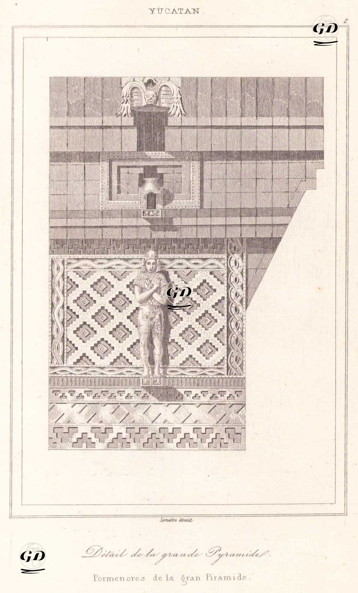 Büyük Piramidin Detayları, Uxmal, Yucatan, Meksika (Plate 2) -  - 1843