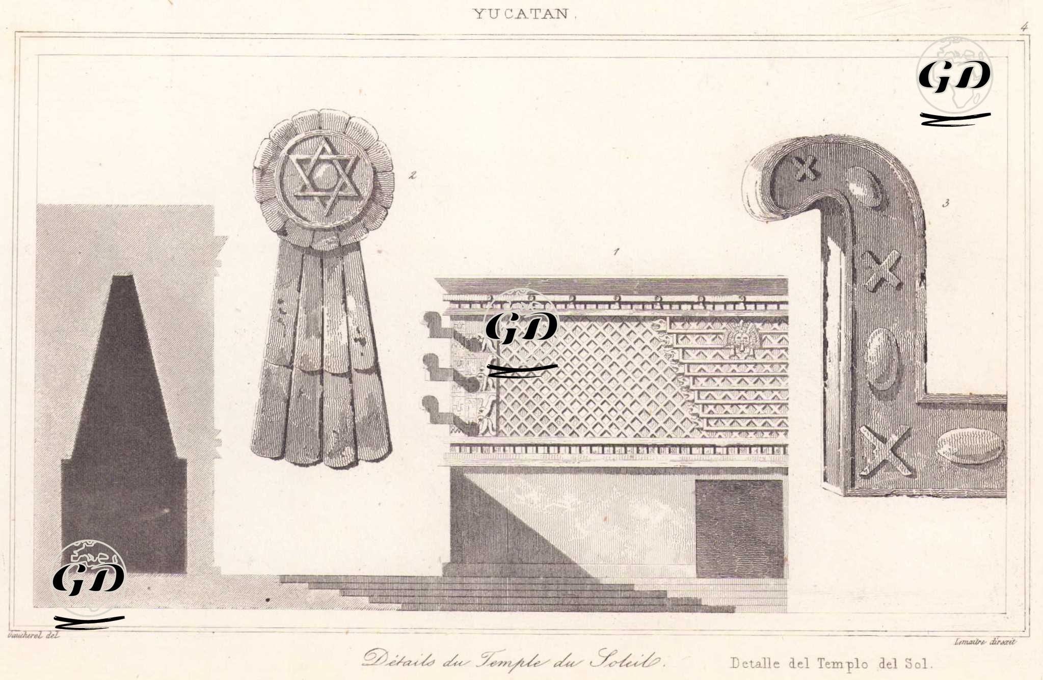 Yucatan - Details du Temple du Soleil (Plate 4) (Details of the Temple of the Sun, Uxmal, Yucatan, Mexico) - Leon Gaucherel (1816-1886) - 1843