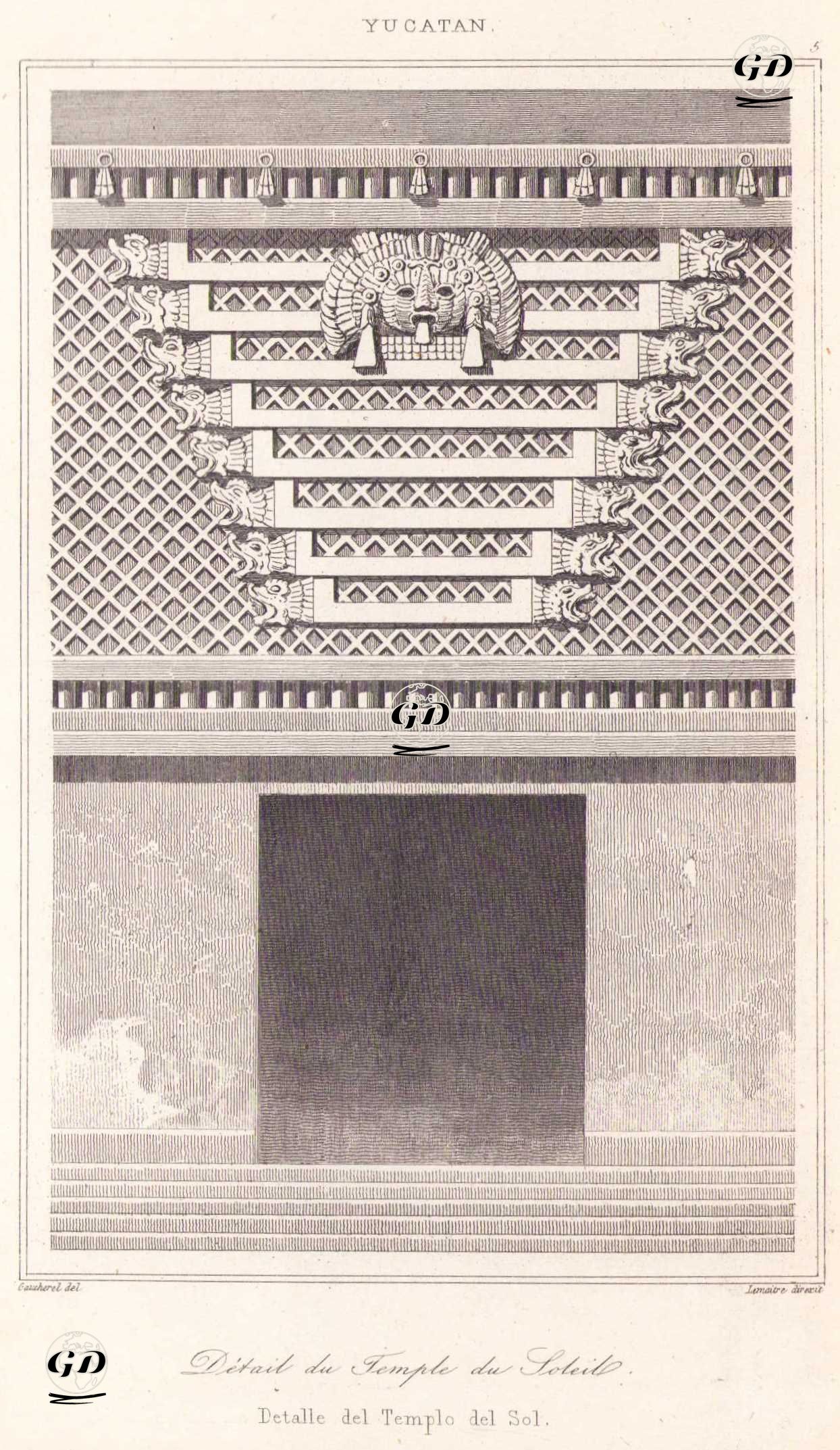 Güneş Tapınağı Mimari Detayları, Uxmal, Yucatan, Meksika (Plate 5) - Leon Gaucherel (1816-1886) - 1843