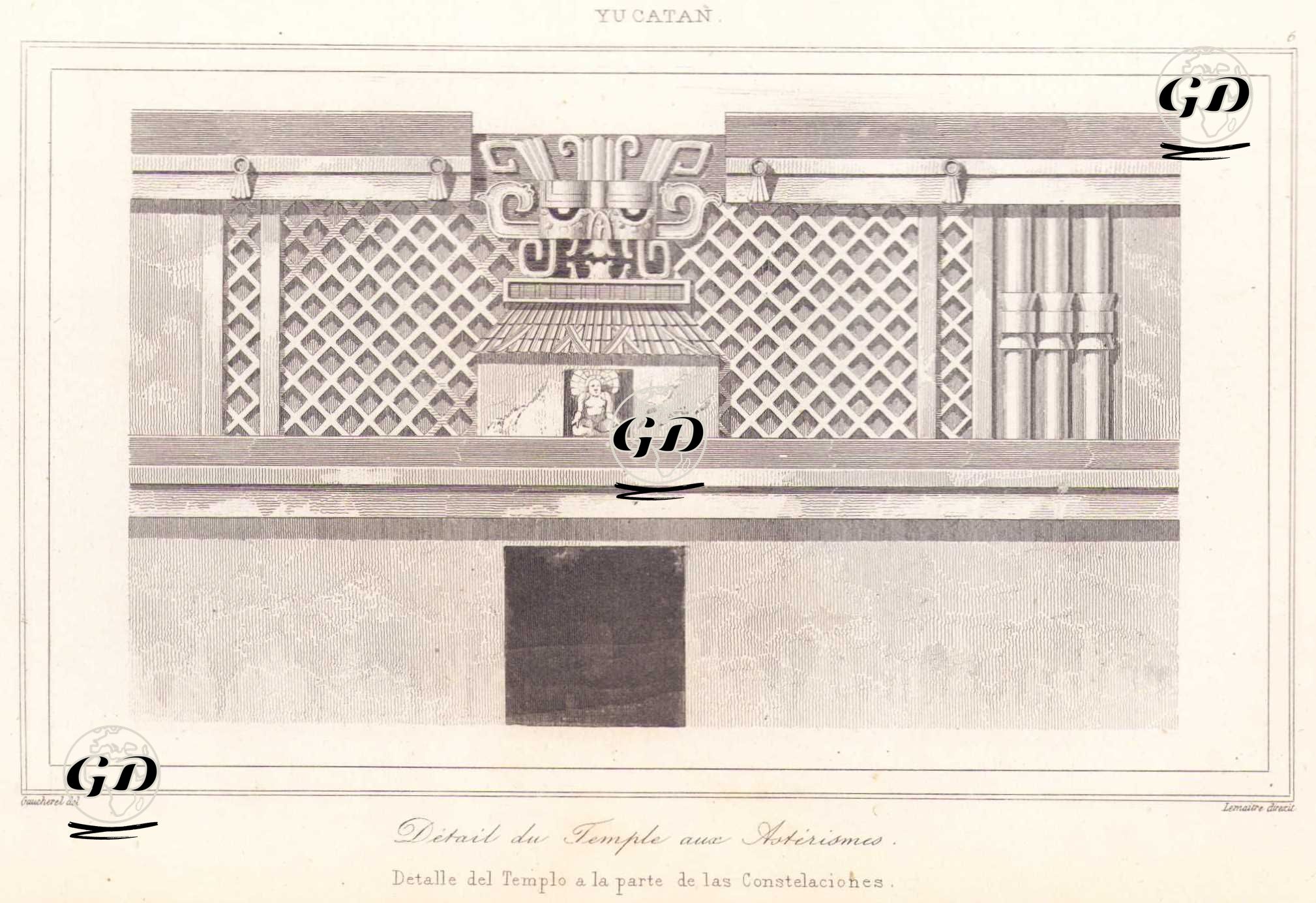 Takımyıldızlar Tapınağı Detayı, Uxmal, Yucatan, Meksika (Plate 6) - Leon Gaucherel (1816-1886) - 1843
