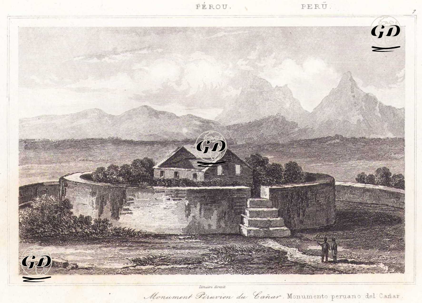 Peru (İnka) Anıtı (Dairesel Kale veya Saray), Canar, Ekvador (Plate 7) -  - 1843
