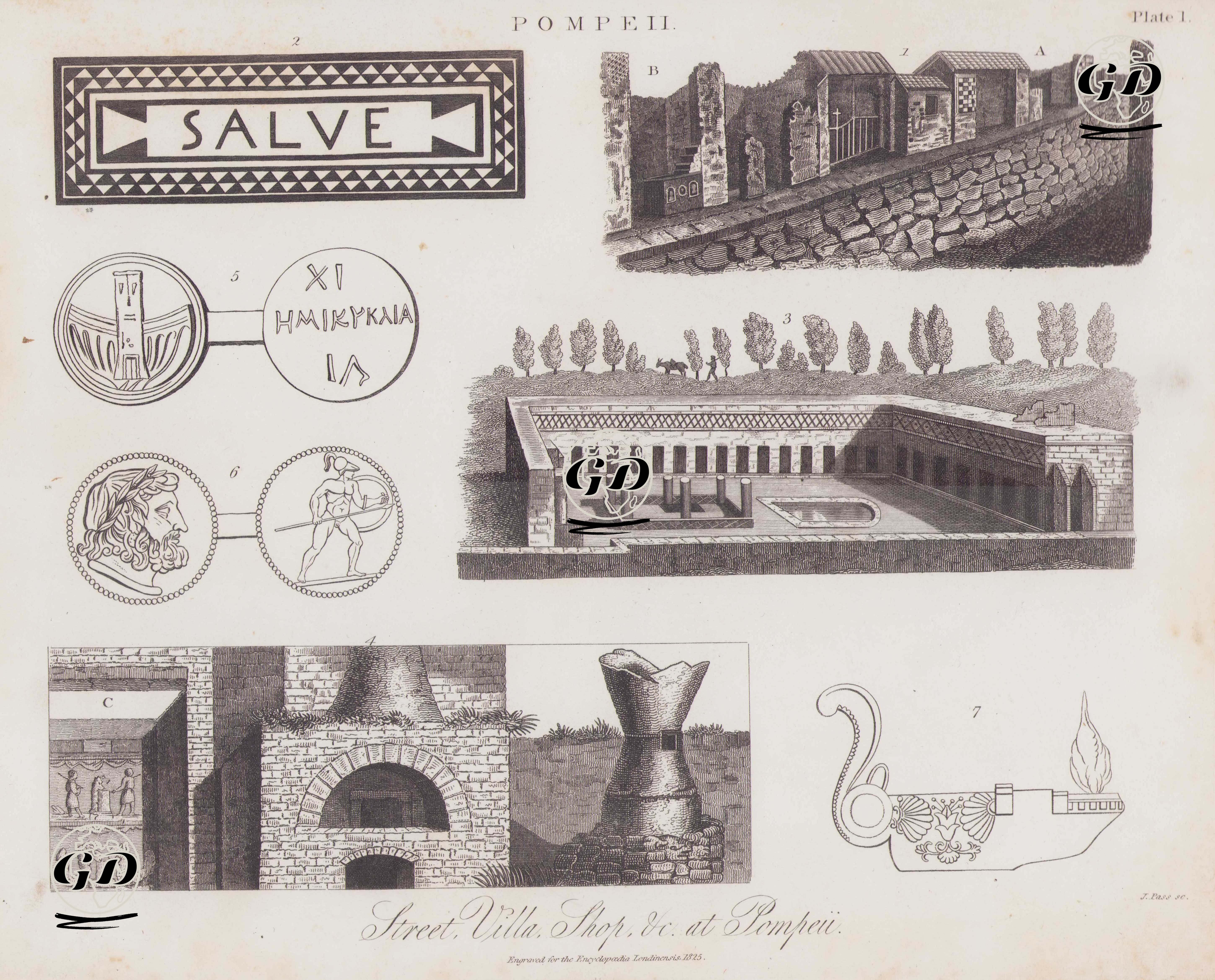 Pompeii’de Sokak, Villa ve Dükkan Görünümü -  - 1825