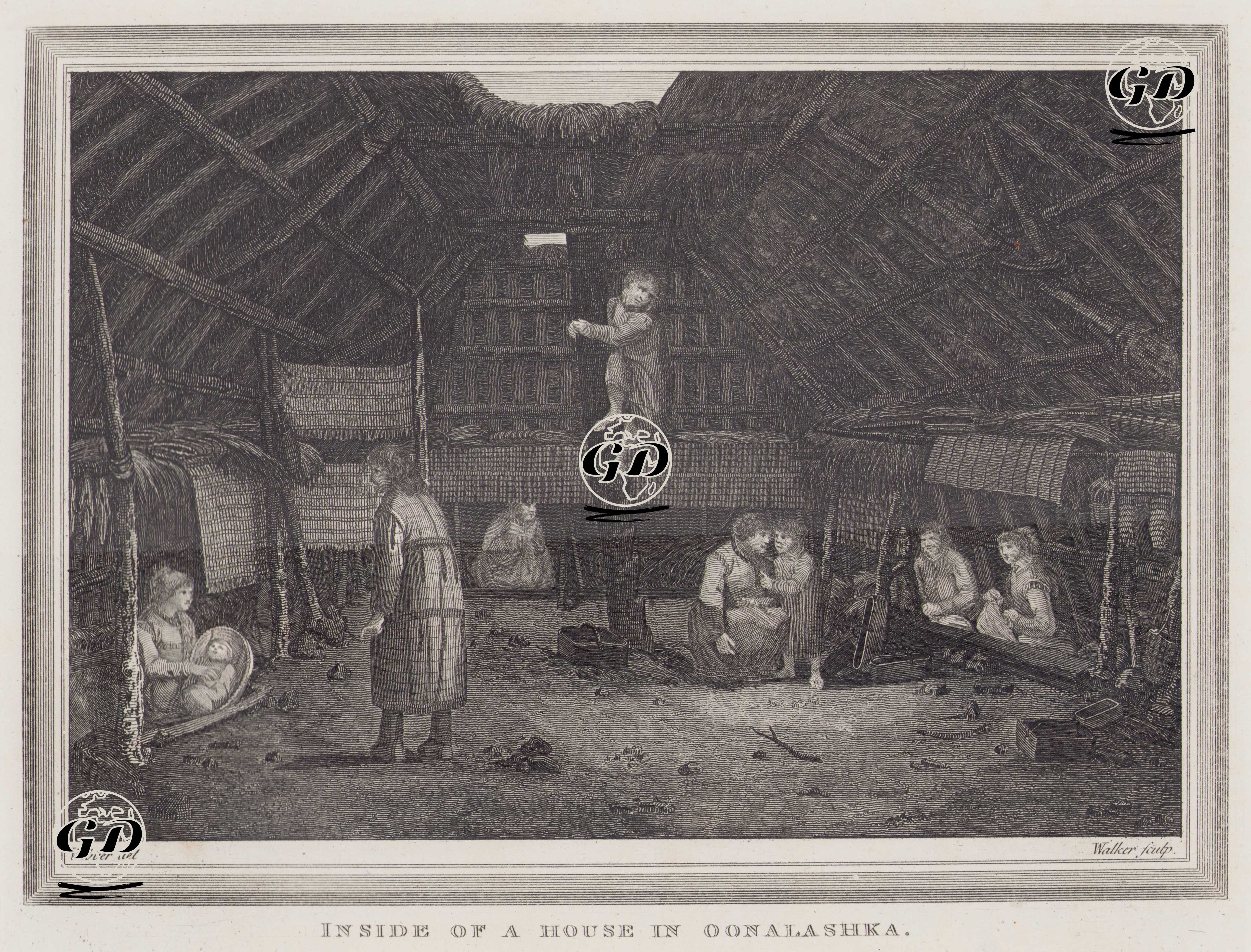 Unalaska (Günümüz Alaska'sındaki Aleut Adası) Adası’nda bir Aleut Yerli Evinin İç Mekanı - John Webber (1751-1793) - 1776-1779
